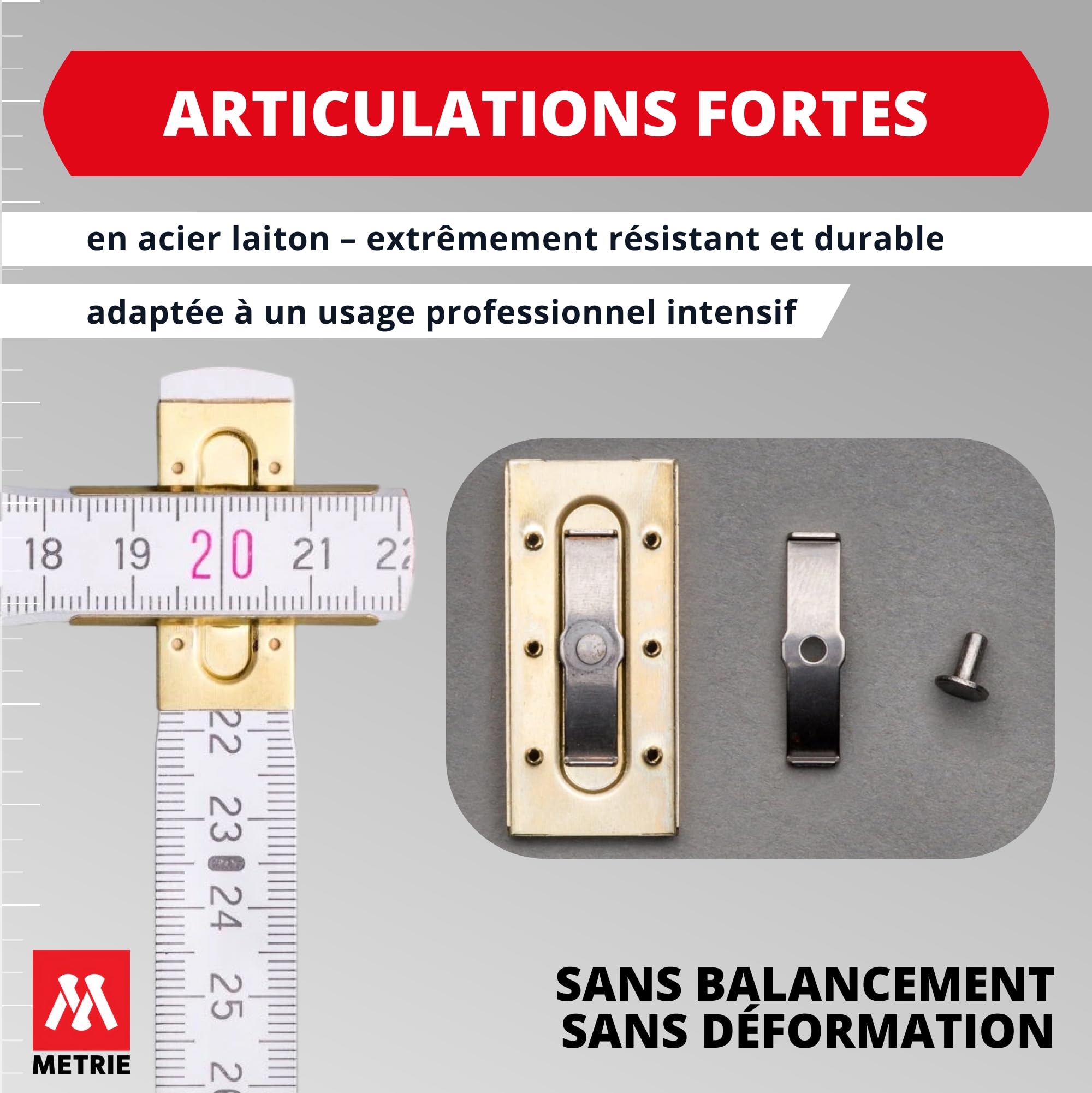 Metrie™ Mètre pliant PROFI 15 – Mètre en bois 3 m | Blanc | Bois laqué, articulations en acier – Échelle duplex, Fabriqué dans l’UE | Robuste et précis | CE Cl. III | 10 pièces