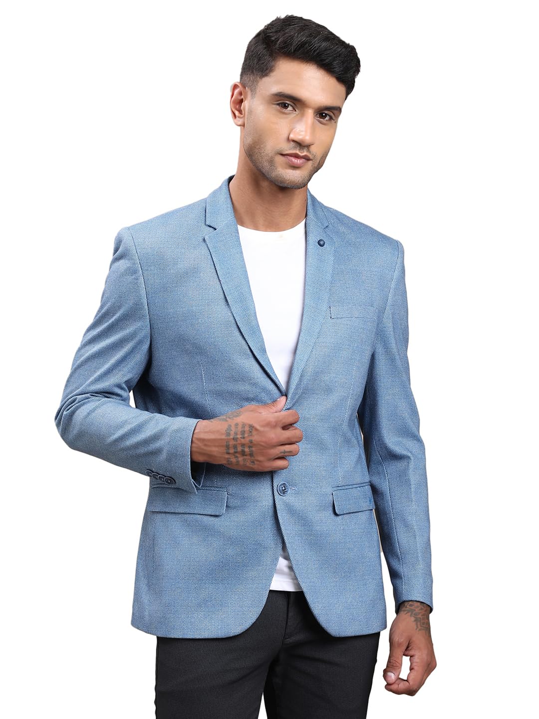 turtle Men’s Cotton Blend Checkered Casual Blazer | Tailored Fit | Light Blue Smart Casual Blazer for Office, Party-picture-22