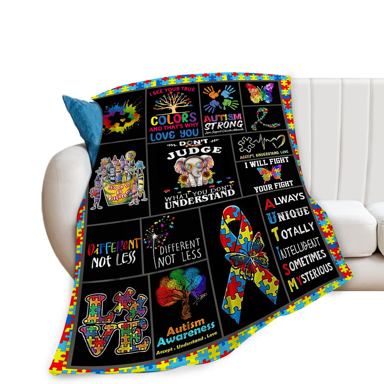 Reoqeosy Girls Autism Awareness Autism Blanket Throw Blankets Cozy Plush Flannel Autistic Blanket Gifts For Boys Bed Decor 50"X40"