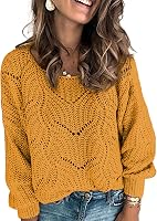 Dokotoo Women's Crewneck Sweater 2025: Cute Elegant Soft Long Sleeve Hollow Cable Knit Pullover Top