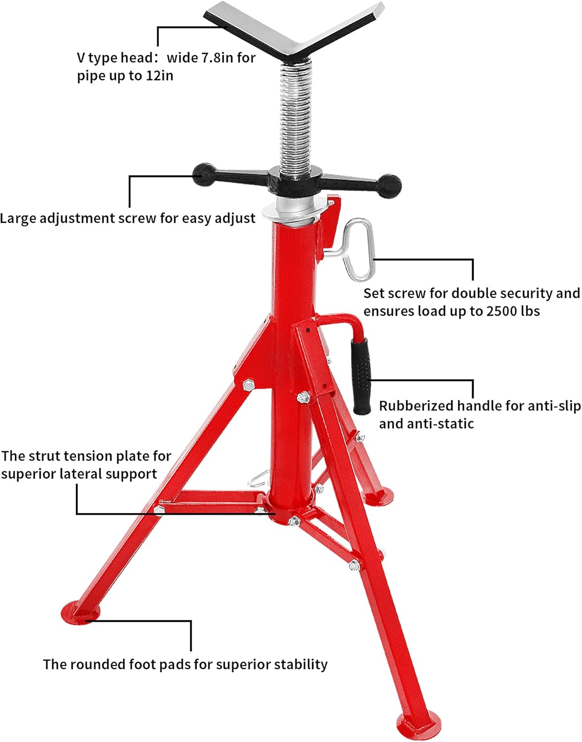 SENDUO Pipe Stand V-Head 28”-52” Adjustable Height,2500 lbs. Capacity, Pipe Jack Stand with Folding Legs: Home Improvement