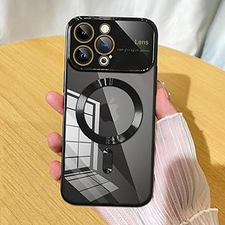 جراب حماية مغناطيسي شفاف مقاوم للصدمات والخدوش من بولي يوريثين مقاوم للحرارة لين يوفر حماية كاملة لكاميرا الموبايل متوافق مع ماج سيف لموبايل ايفون 15 برو ماكس (أسود)