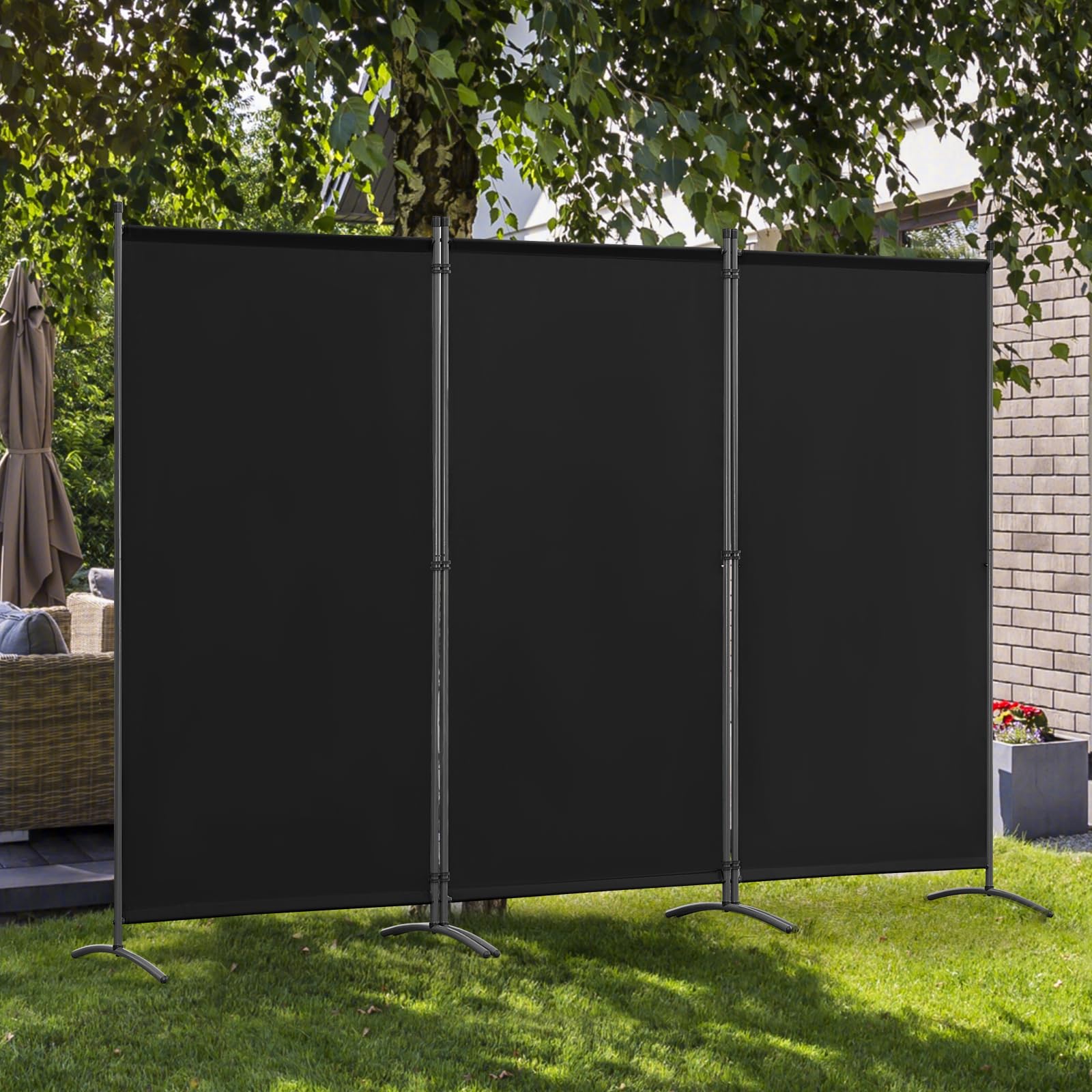 Angel Living Paravent de Protection à 3 Panneaux, séparateur de pièce Pliable pour Salon, Jardin, extérieur (Noir, 243 x 169 cm)
