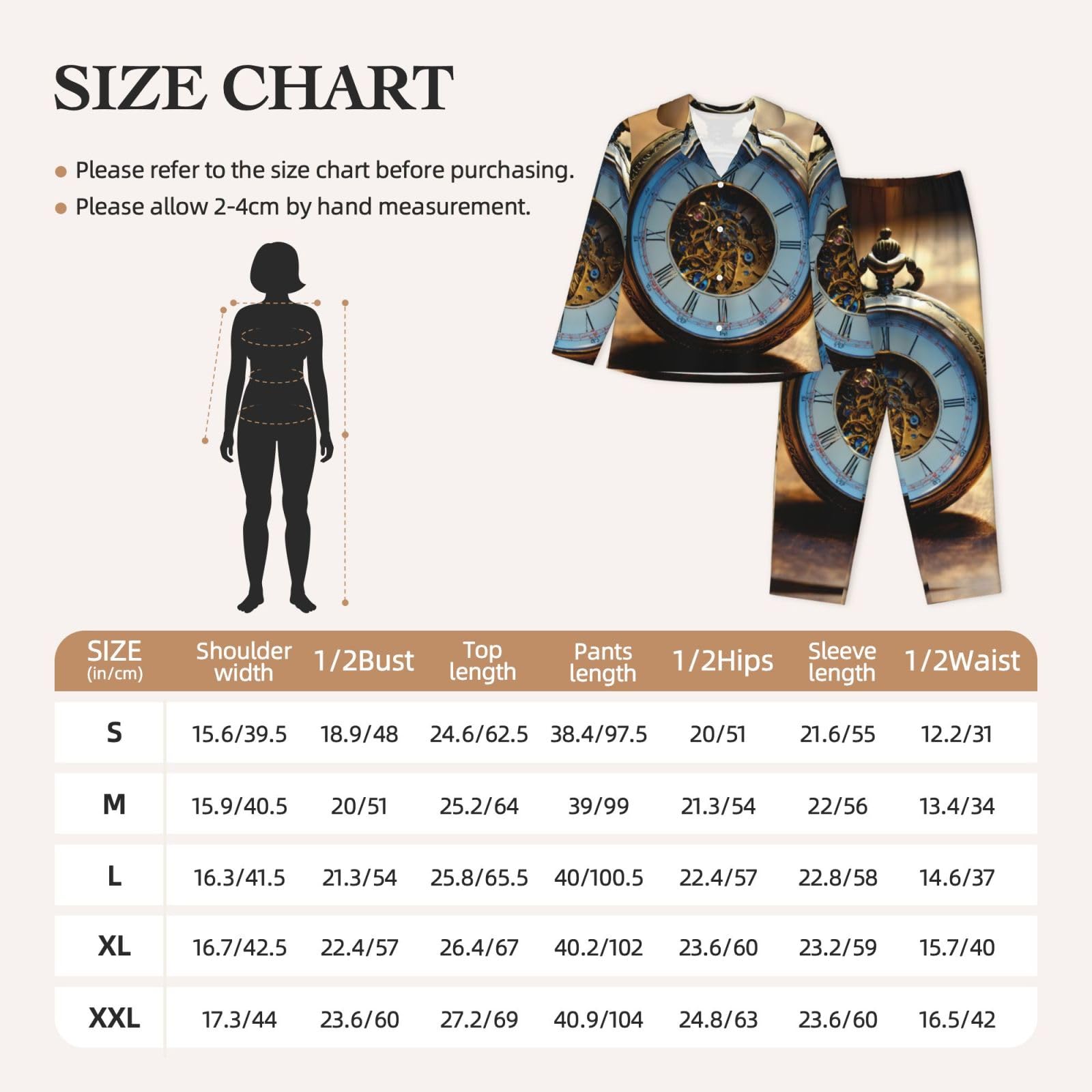 Gears Clock Bronze Century Pigiama Set Donna Morbido Due Pezzi Pj'S Set Top Manica Lunga Pantaloni Plaid Pantaloni Sleepwear Tasche