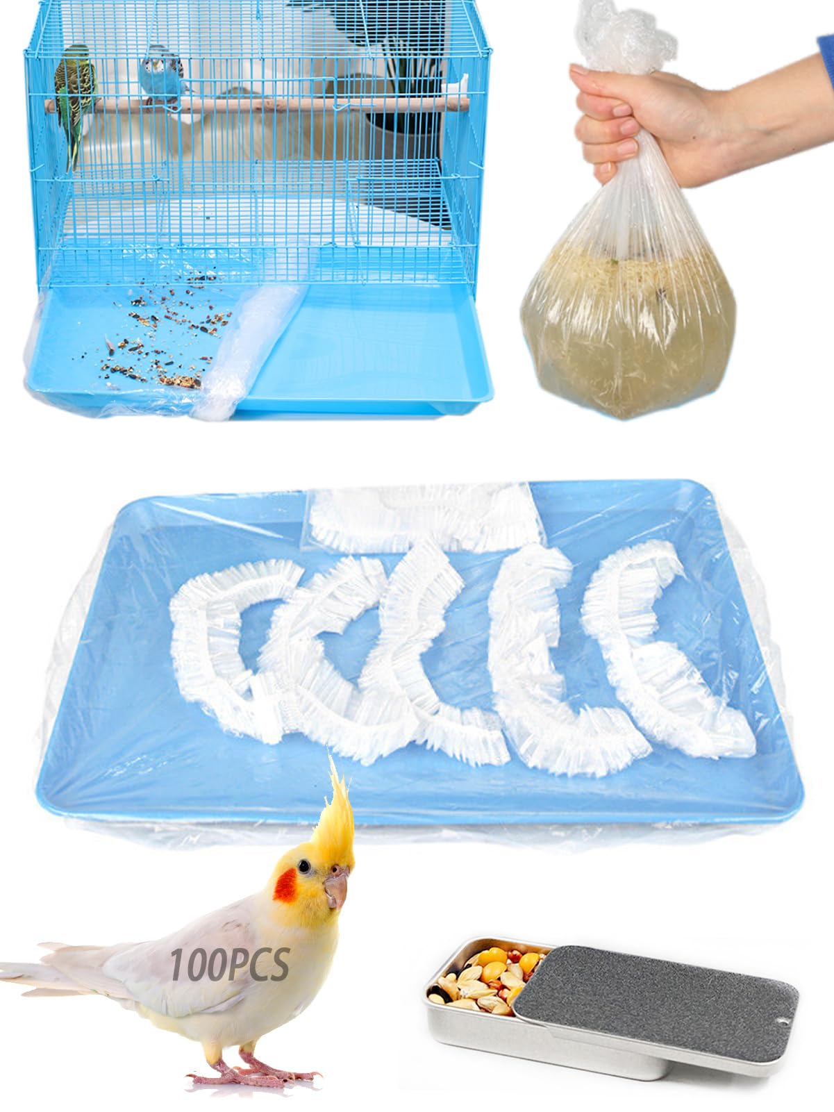 Fodere usa e getta per gabbie per uccelli, in plastica trasparente, 100 pezzi, accessori universali per gabbie per uccelli, fringuelli, canarini, calopsitte, gabbie per uccelli