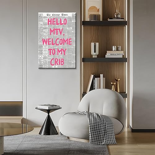 Miniatura 4 de DVBOCS Pósteres retro de Hello Mtv Welcome To My Cun, estilo de letra rosa, lienzo de periódico, arte de pared de afirmación positiva de la