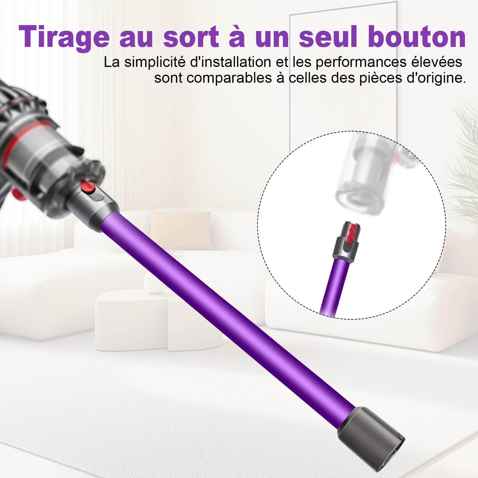 Tube Extension pour Dyson V12 Detect Slim / V10 Digital Slim Aspirateur，Accessoire de Tube Rallonge avec Dégagement Rapide 74cm，Rechange pour Tuyau D'aspiration (Violet）