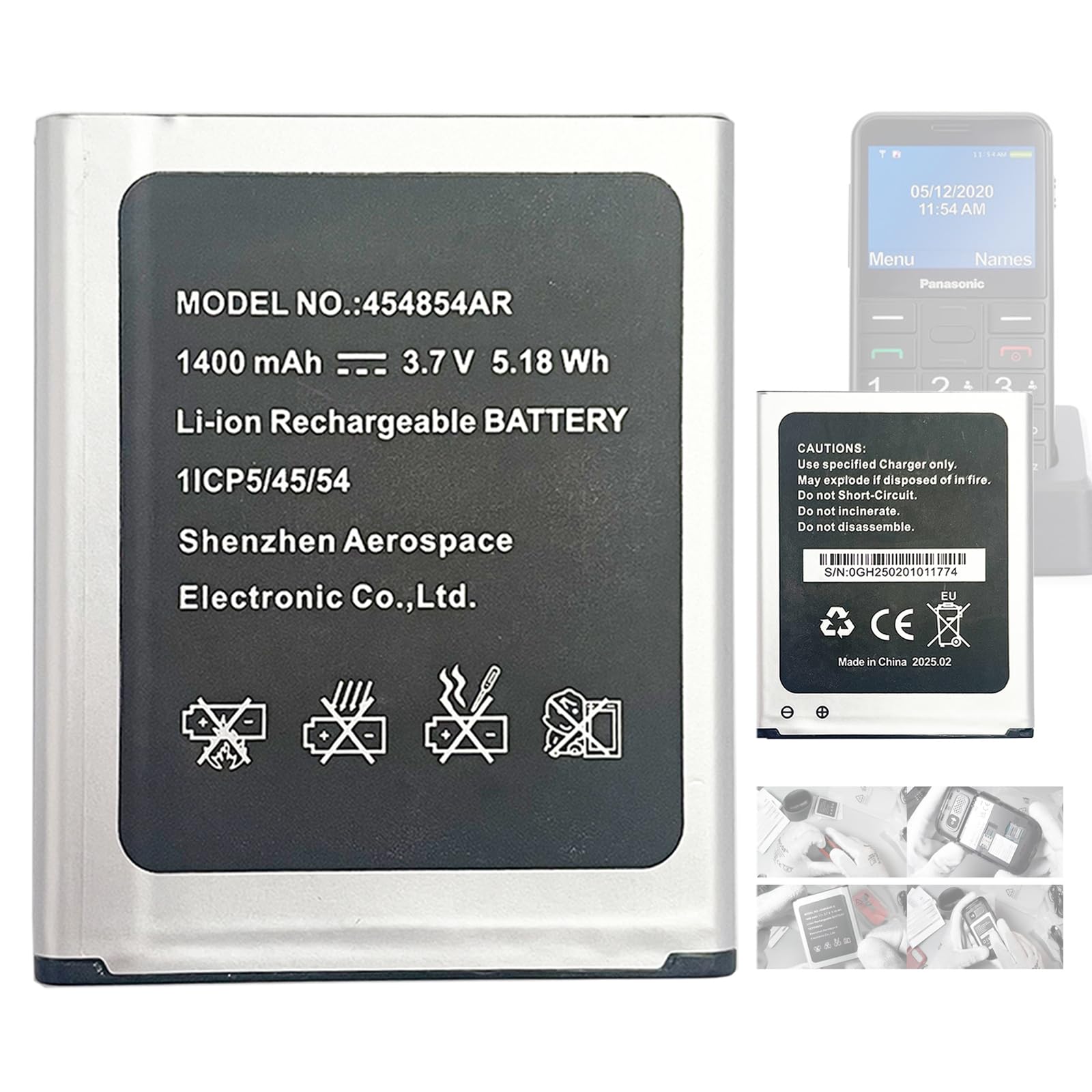 454854AR - Batería de Repuesto 454854AR Compatible con KX-TU150, KX-TU150EXR, KX-TU155, KX-TU155EXCN, KX-TU155EXRN, KX-TU160, KX-TU550, KX-TU150, KX-TU150, KX-TU1550