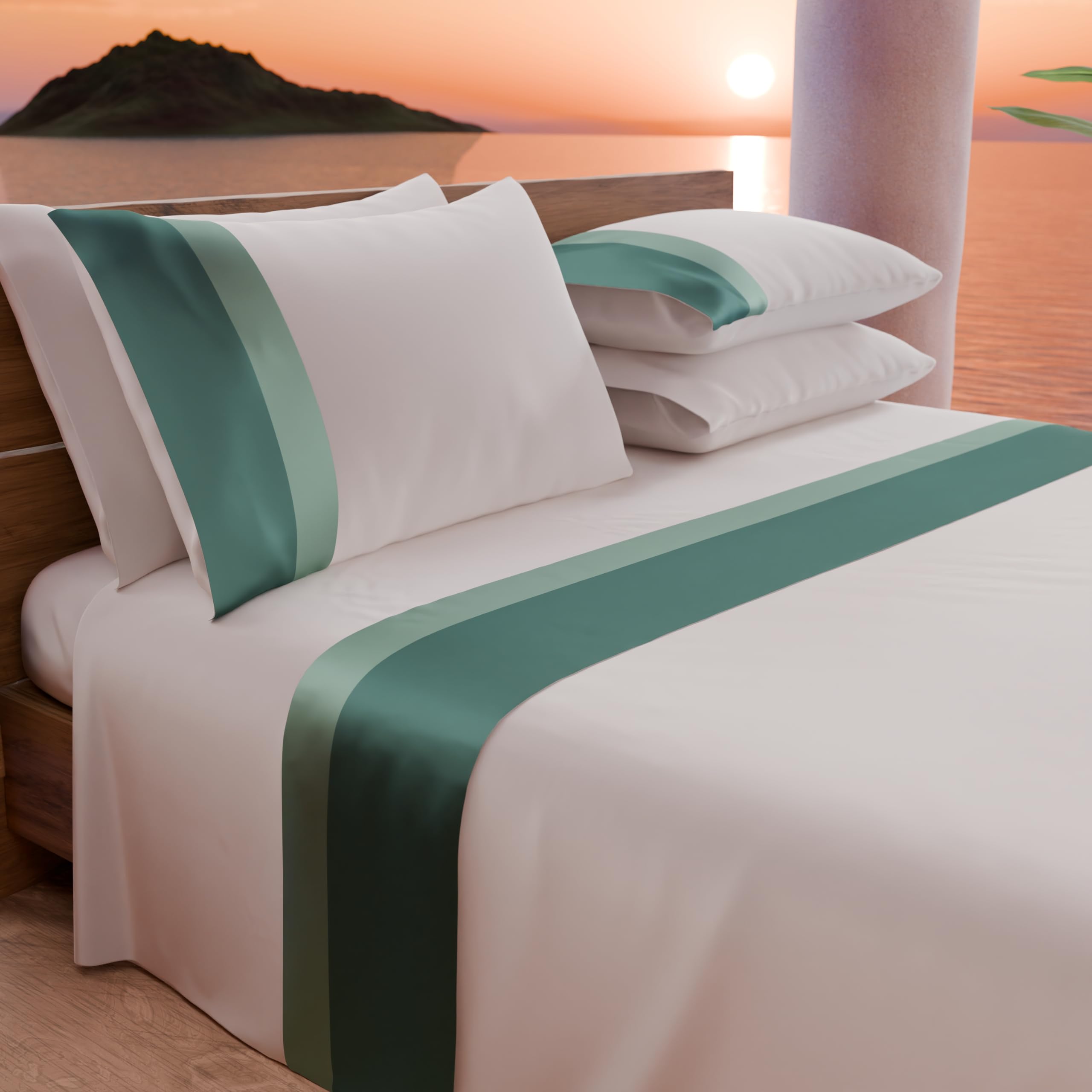 PETTI Artigiani Italiani, Double Bed Sheet Set including Double Satin Frill, 4 Pieces, 180 x 200 cm, Percale Cotton Sheets