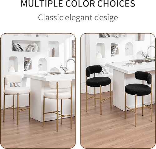 Miniatura 6 de Gold Boucle - Juego de 4 taburetes de bar modernos de 26 pulgadas con respaldo, taburetes de bar tapizados negros para isla de cocina, bar, cafetería