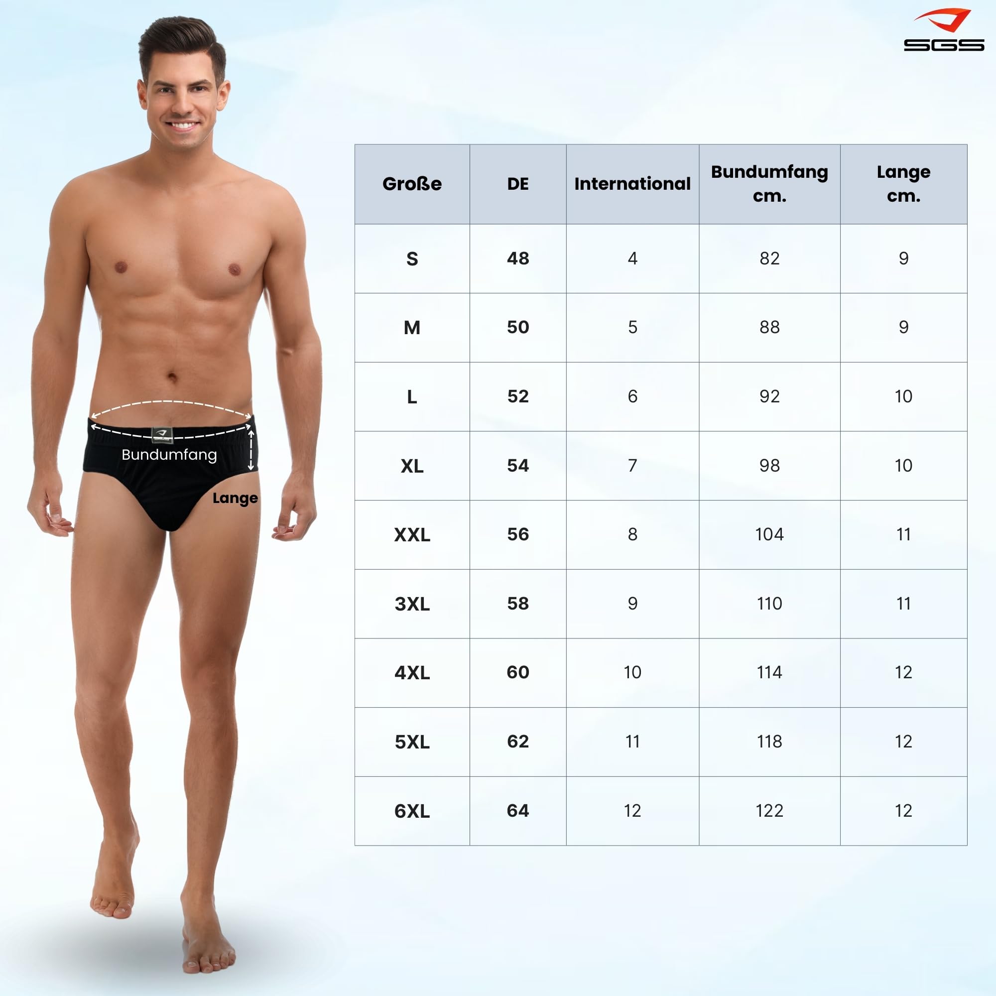 SGS Mutande Uomo - Slip Uomo Cotone Traspirante Confezione da 6 o 12 Pezzi, Taglie S-6XL, Ideale per Uso Quotidiano e Sport