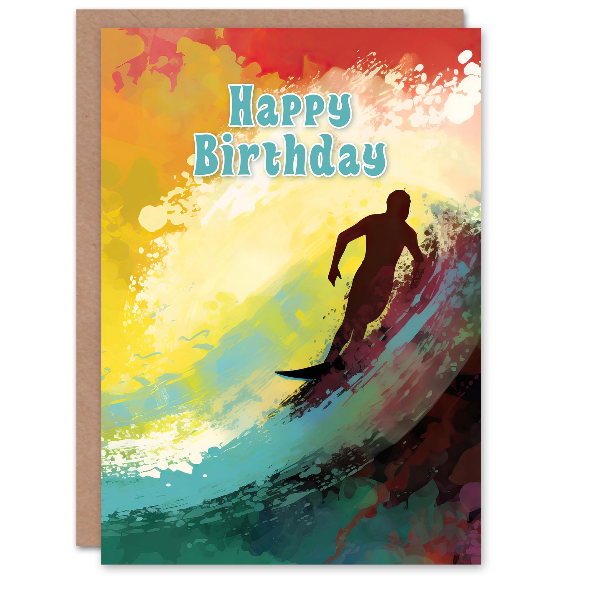 Artery8 Happy Birthday Surfing Surfer Colorful Wave Surf Birthday Card