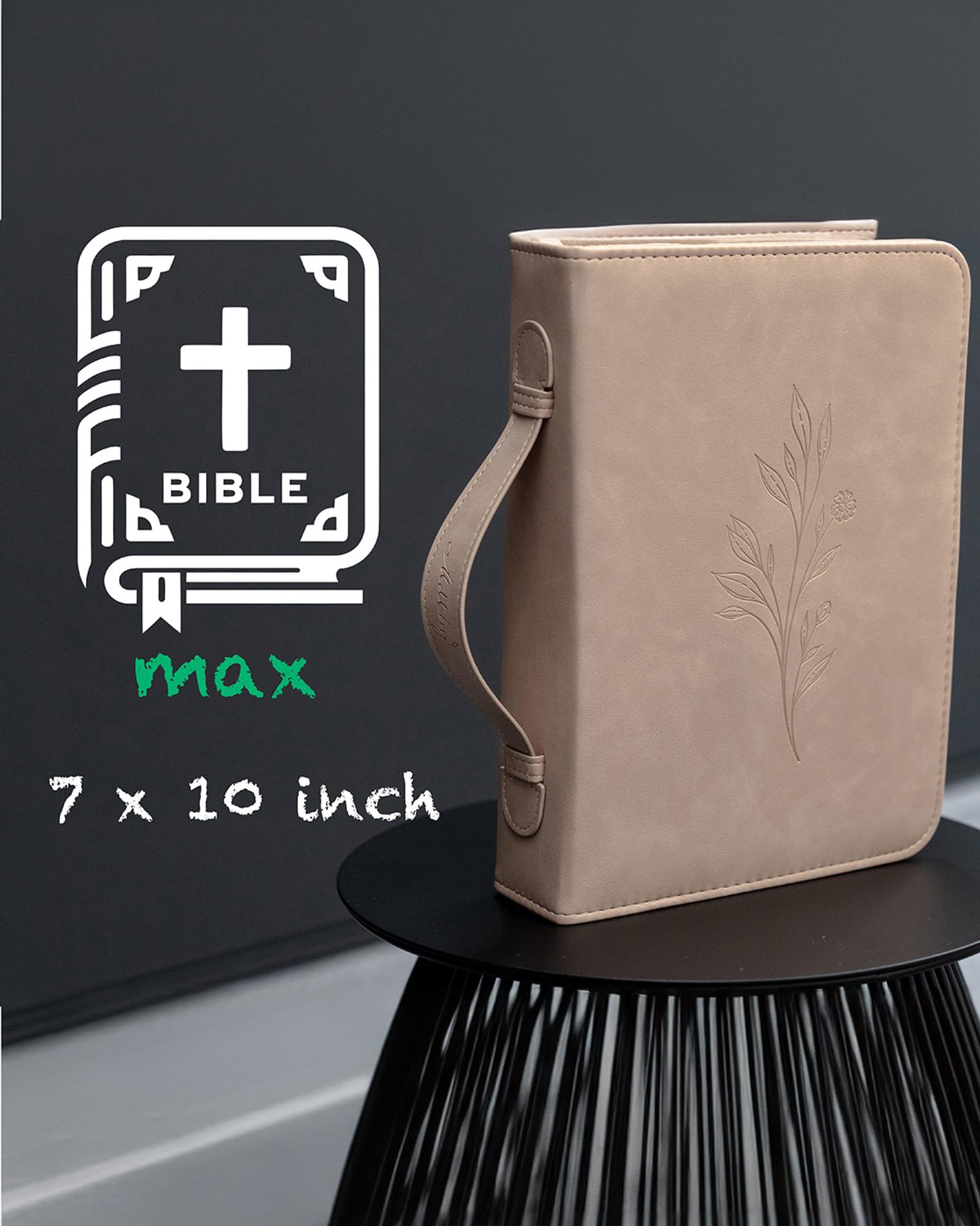 Große Bibelhülle Für Frauen Aus PU-Leder (26,7 X 19,3 X 5,3 Cm) – Mit Floralem Prägedruck, Abnehmbarem Handgelenkband & Innentasche – Minimalistisch & Praktisch