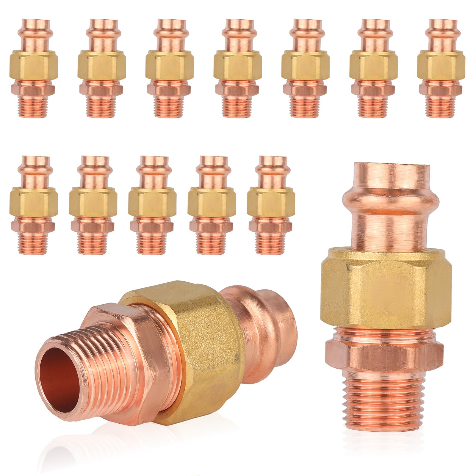 (Paquete de 20) Conectores de unión de Cobre a presión GUOFIS, 1" a presión x 1" Macho, unión LF de Cobre a presión Macho (PRESS073-20Pack)