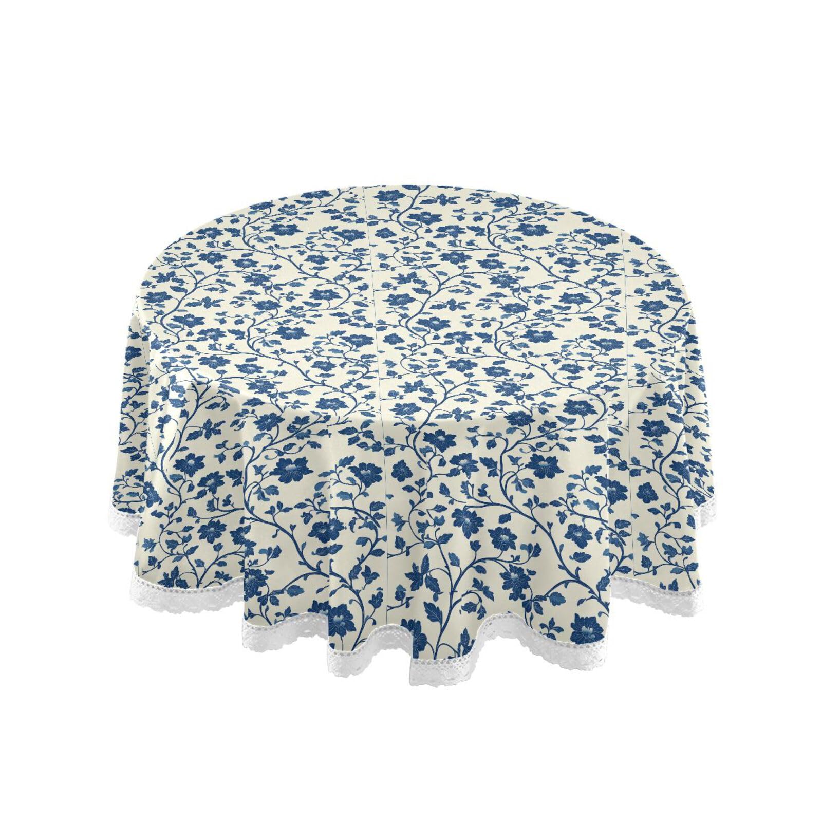 Nappe ronde moderne de 152 cm avec motif vigne bleu et beige pour table de salle à manger