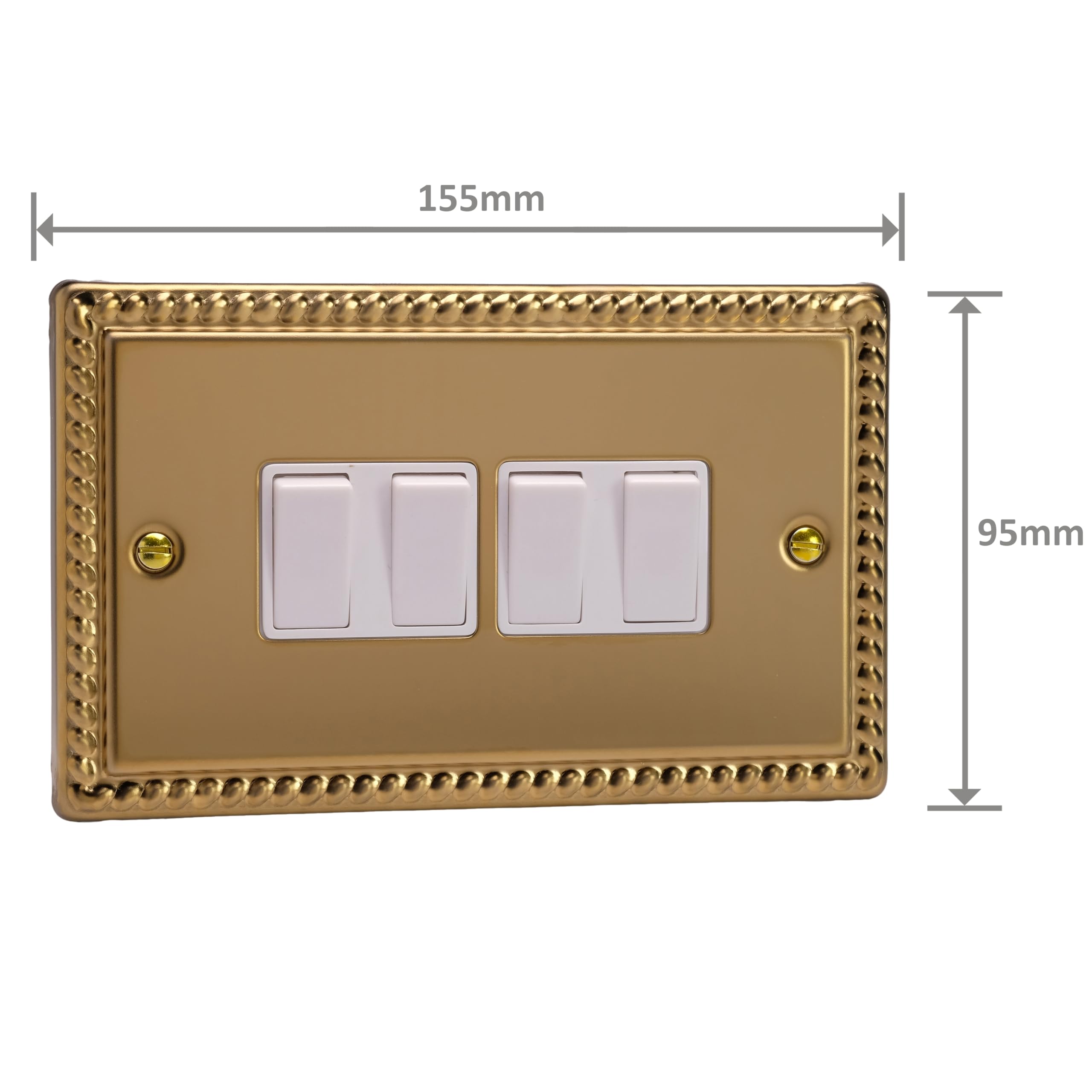 Varilight Quad 2-Way Rocker Light Switch - Classic Georgian Brass With White Rockers, XG9W, 95x155x25mm - Image 4