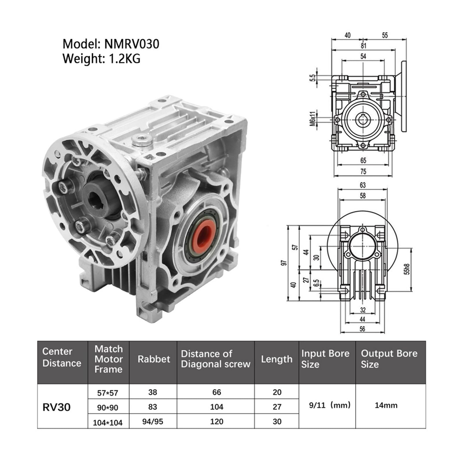 380 V trójfazowy pionowy mały reduktor obudowy aluminiowej, przekładnia ślimakowa, z silnikiem RV30-0,18 kW (Ratio 10 do 1)