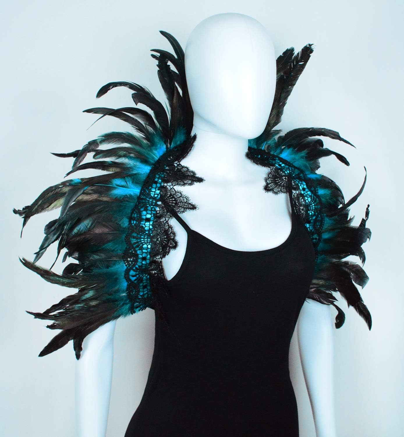 L'VOW Victorian Natural Feather Poncho Capelet Shrug Wrap Lace Collar Shoulder Halloween Witch Shawl Costumes - Image 9