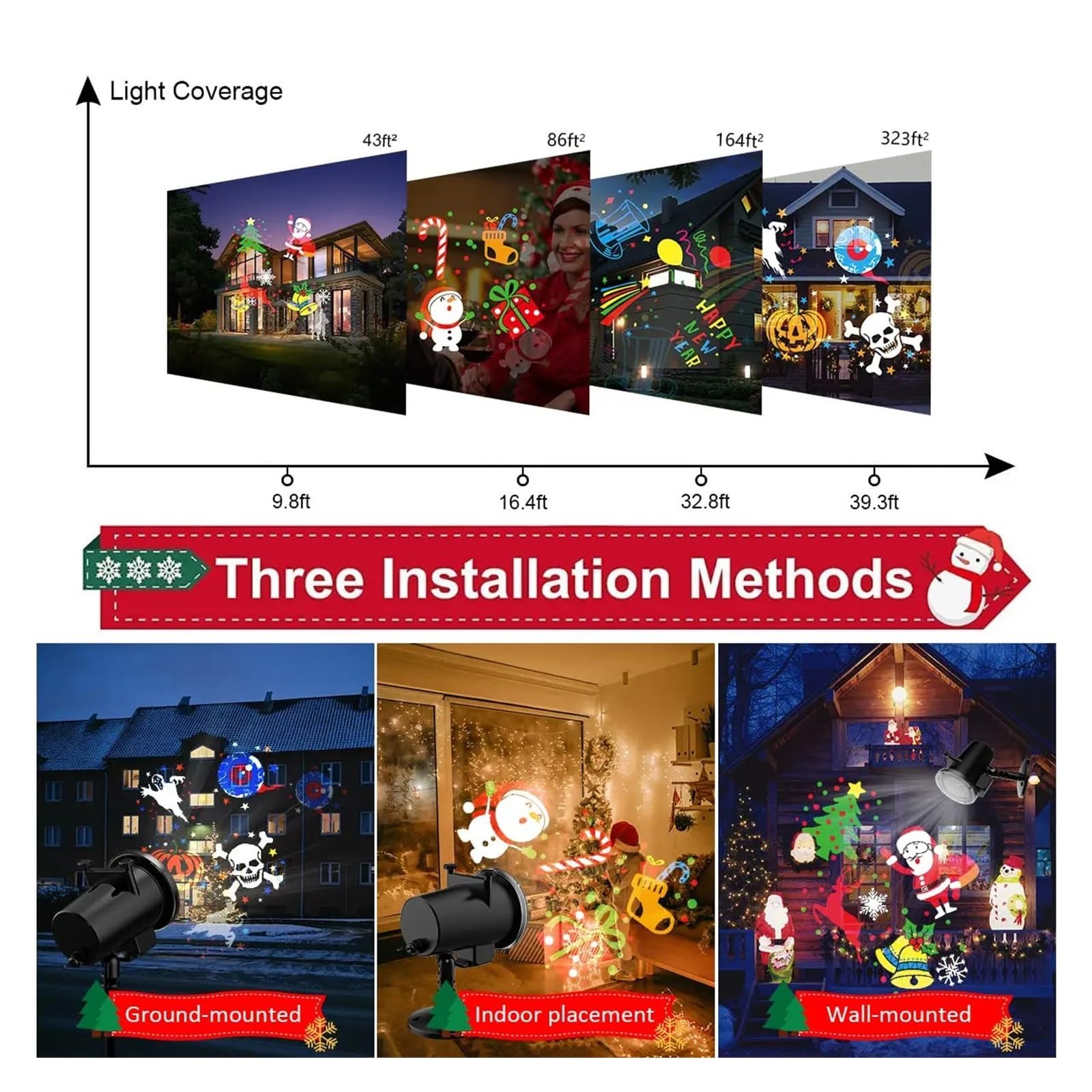 Proyector de luz, Luces navideñas, proyector Impermeable IP65, proyector LED para Interiores y Exteriores, 16 Diapositivas, luz navideña, decoración para jardín, casa, Fiesta, para casa, fie