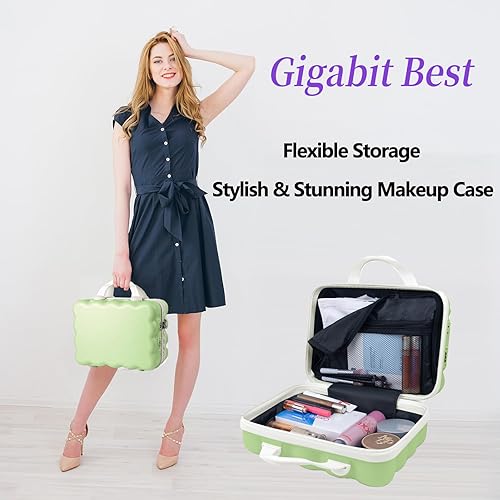 Miniatura 2 de GigabitBest Estuche de viaje de maquillaje rígido portátil de 14", Verde+blanco