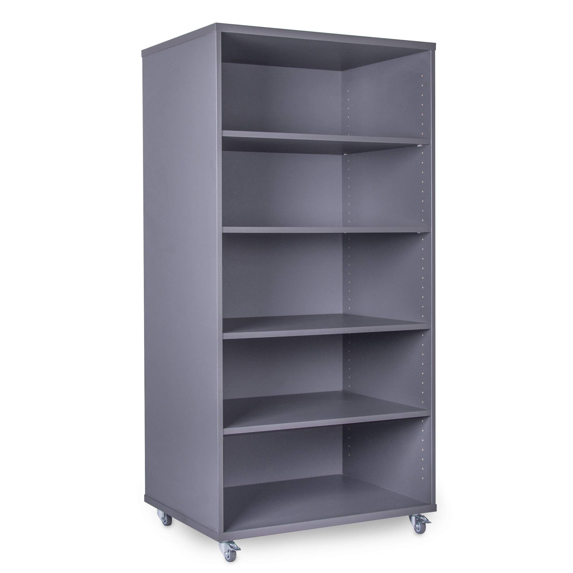 Eigentlich Rollbares Verkaufsregal B76 x H152 x T57 cm aus Holz Eiche modern mit 4 höhenverstellbaren Böden | massives Büroregal Lagerregal Archivregal Dekoregal mit 4 Gummirollen