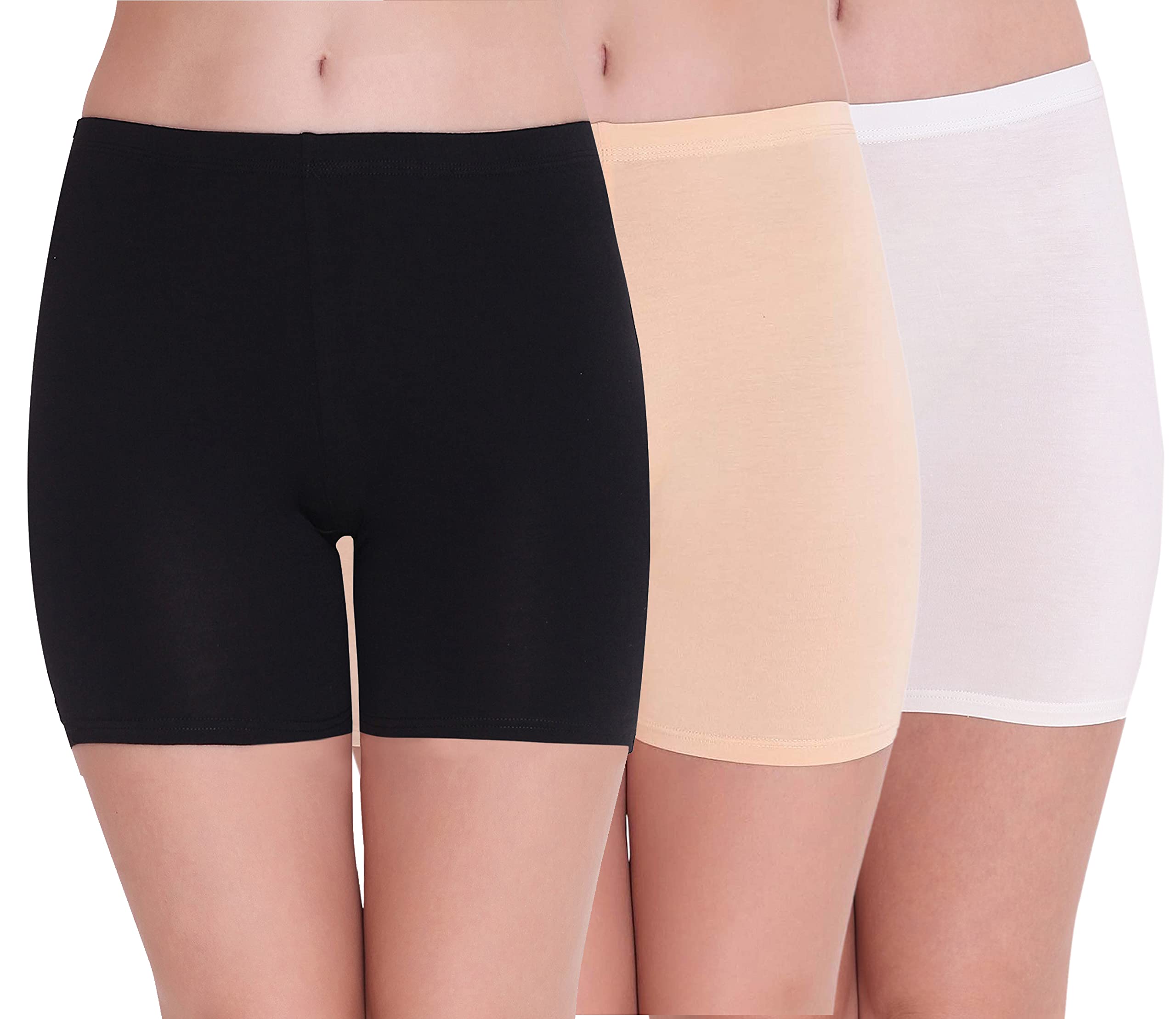 plumbury Women's/Girl's Cotton Lycra Cycling Shorts/Yoga Shorts/Night Shorts/Under Skirt Safety Shorts (Pack of 3) Black/White/Beige-picture-21