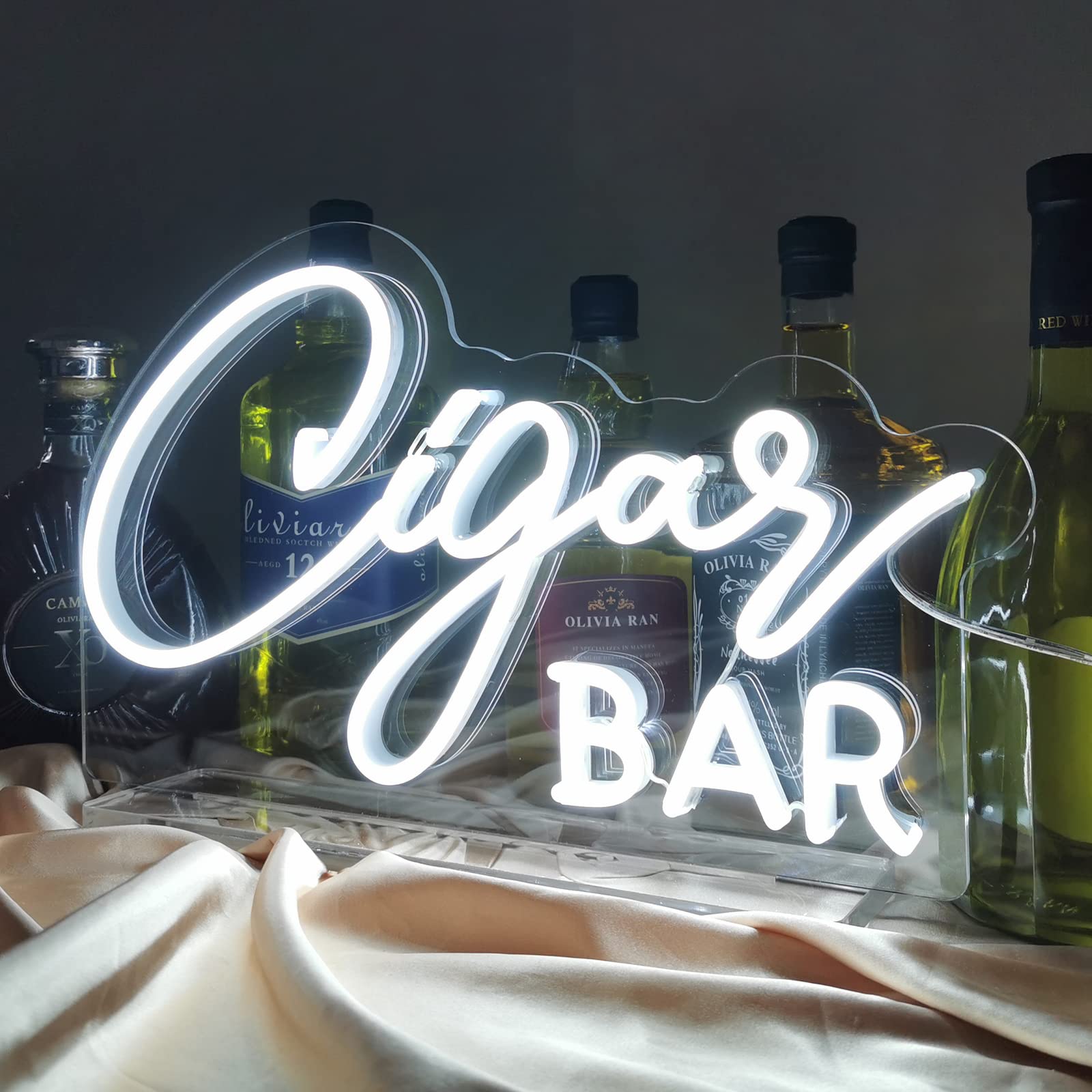 Cigar Bar Neon Sign Tabletop, White Wedding Cigar Bar LED Neon Light with Stand, Handmade Cigar Bar Night Lamp for Wedding Event Party Man Cave Home Bar Pub Club Reception Dessert Table Sign - 15''