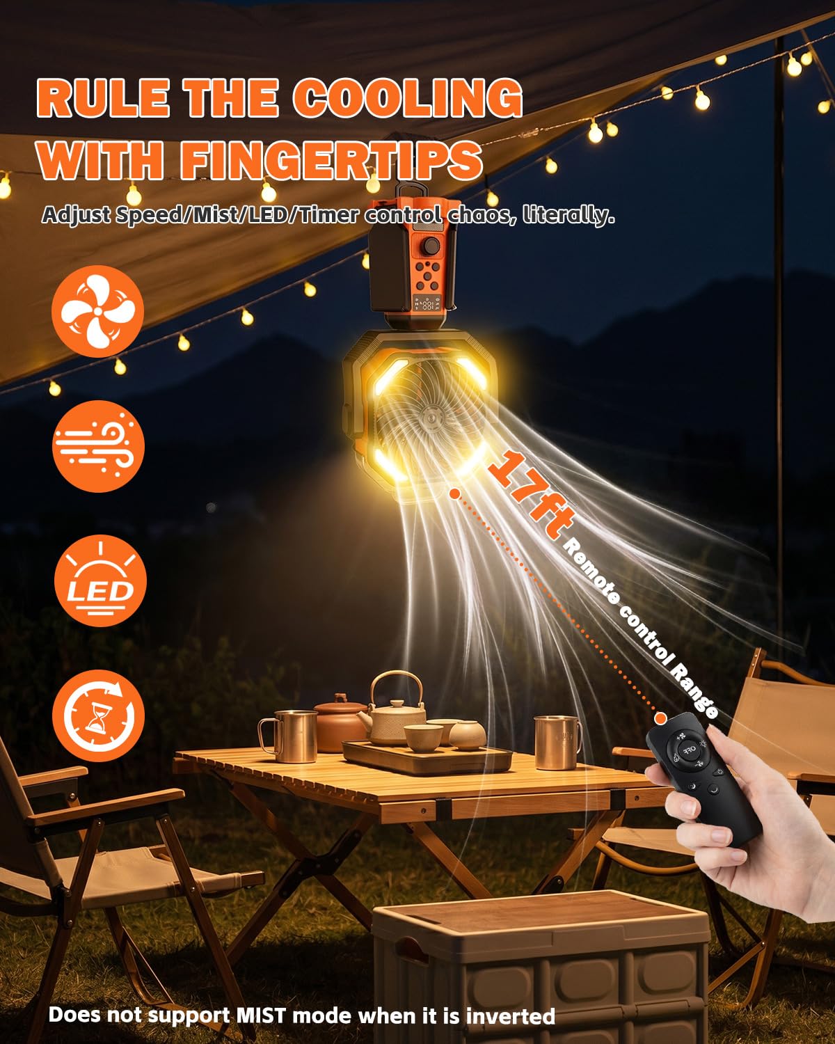 24000mAh Solar Camping Ventilator mit Ständer, Akku Ventilator mit Fernbedienung & Powerbank, mit Fernbedienung und Haken, Tragbarer USB Zelt Ventilator für Angeln Picknick Wohnmobil Outdoor