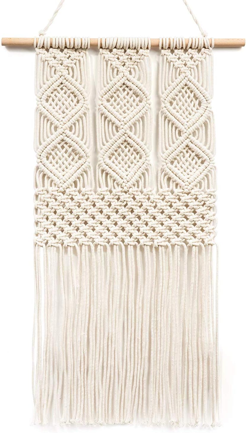 TIMEYARD Handmade Macrame Wall Hanging Woven Tapestry - BOHO Chic Home Art Decor - Bohemian Apartment Studio Dorm Decorative Interior Wall Decor - Living Room Bedroom Nursery Craft Decorations, 12.0"W x 25.0"L