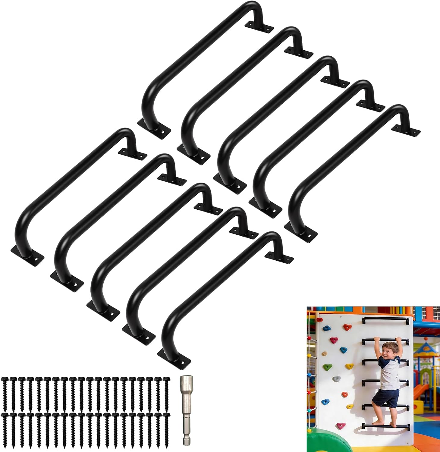 6 Pcs 17" Metal Playground Handles for Outdoor & Indoor | 1 "Grab Bars & Monkey Bars , DIY for Climbing Frames, Treehouse, Jungle Gym & Wall Ladders, Playground Climbing Handrails