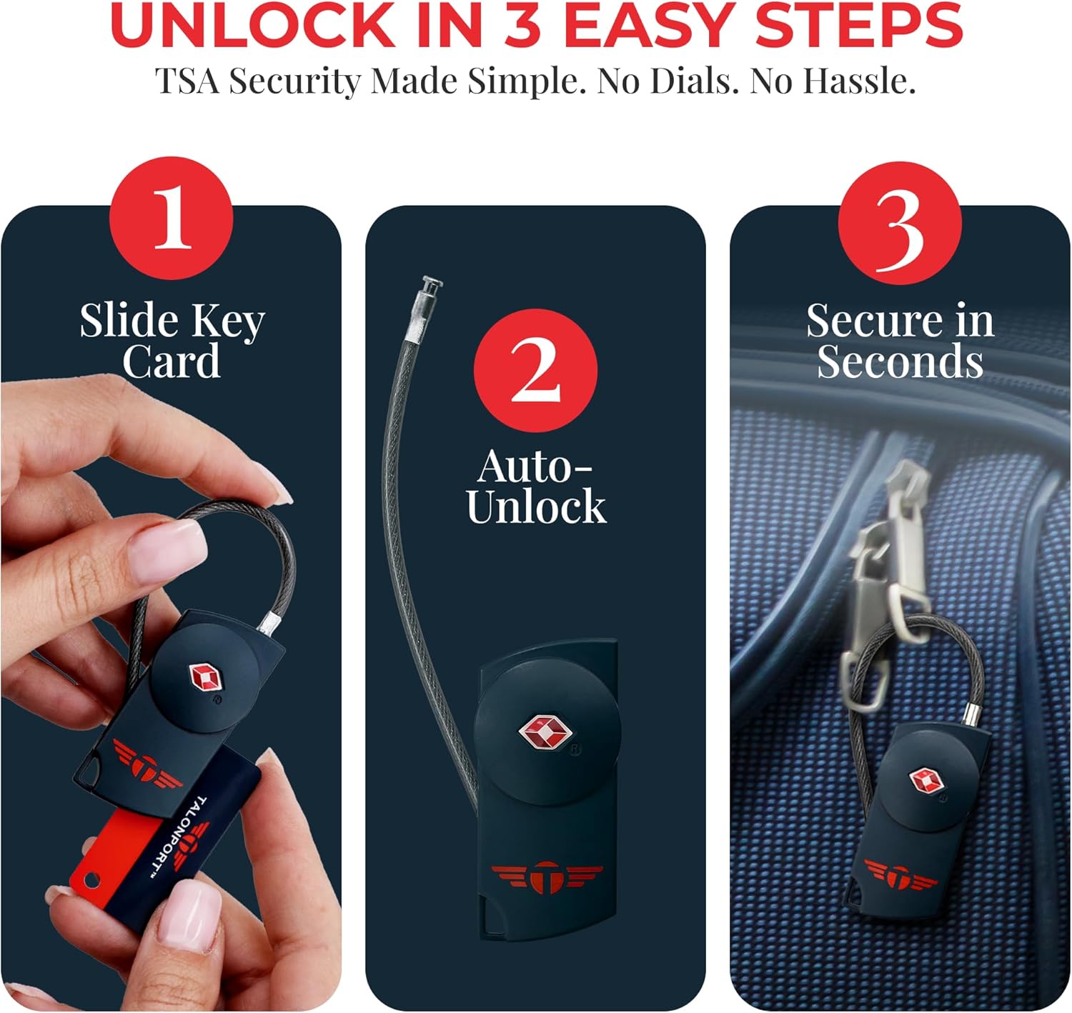 Keyless Luggage Locks TSA Approved, No Combination Needed, Lifetime Card Keys, Durable Metal Suitcase Lock for Travel Essentials & Checked Bags (Blue) (4 Pack)