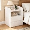 FEONASE Bedside Table with Charging Station, 2 Drawer & Open Shelf Modern Nightstand, AC Outlets & USB Ports,Cabinet for Bedroom & Living Room White