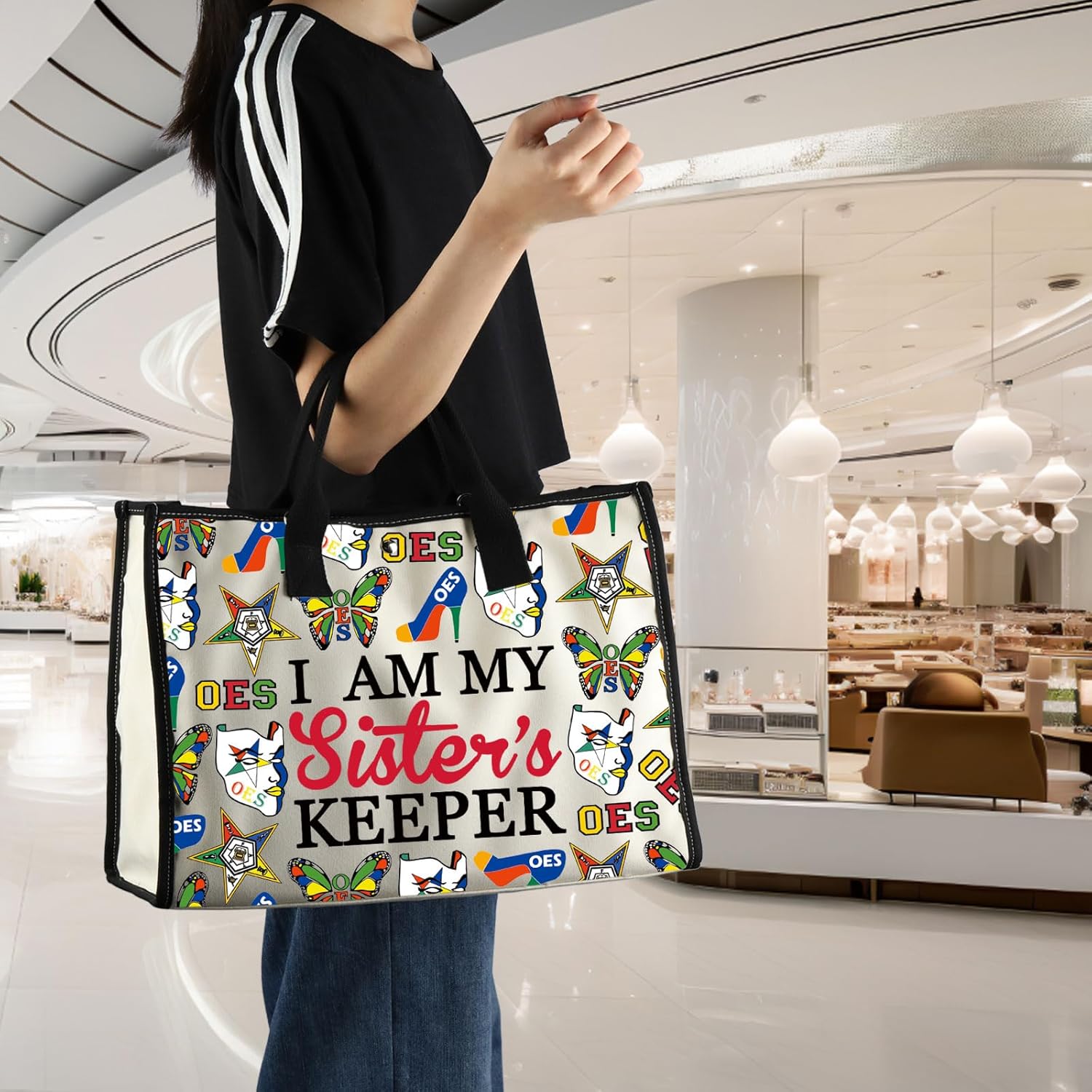 PWHAOO Sorority Tote Bag I Am My Sister's Keeper Tote Bag Greek Sistarhood Sorority Gift Sorority Sister Gift