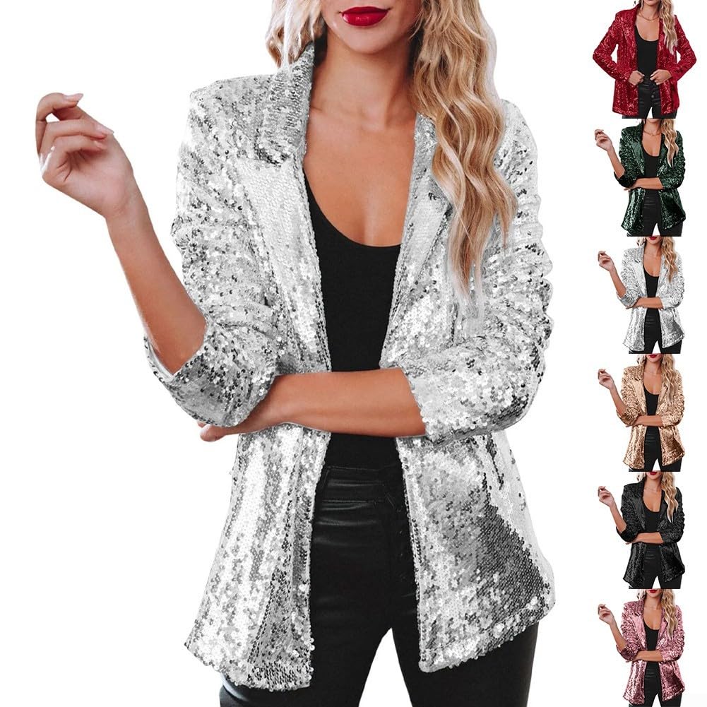 Nightclub Pailletten Blazer Damen Schimmer Glitzer Jacke Mantel Herbst Outerwear