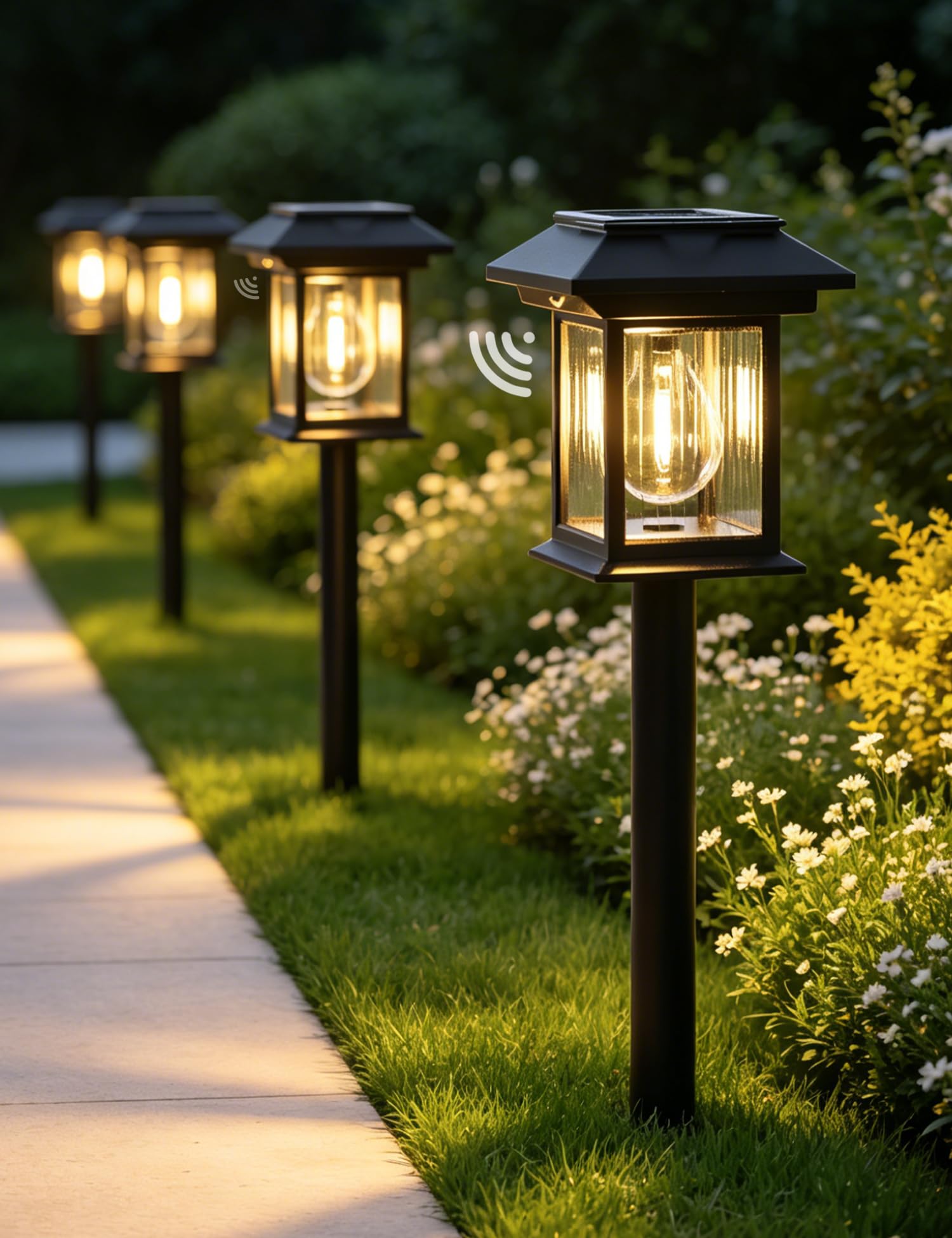 ACMHNC Lampade Solari da Esterno 4 Pezzi,Sensore di Movimento, Ricarica USB | IP65 Luci Solare da Giardino Esterno, 1200mAh, 3000K, 3 Modalità, Terra/Parete/Sospesa