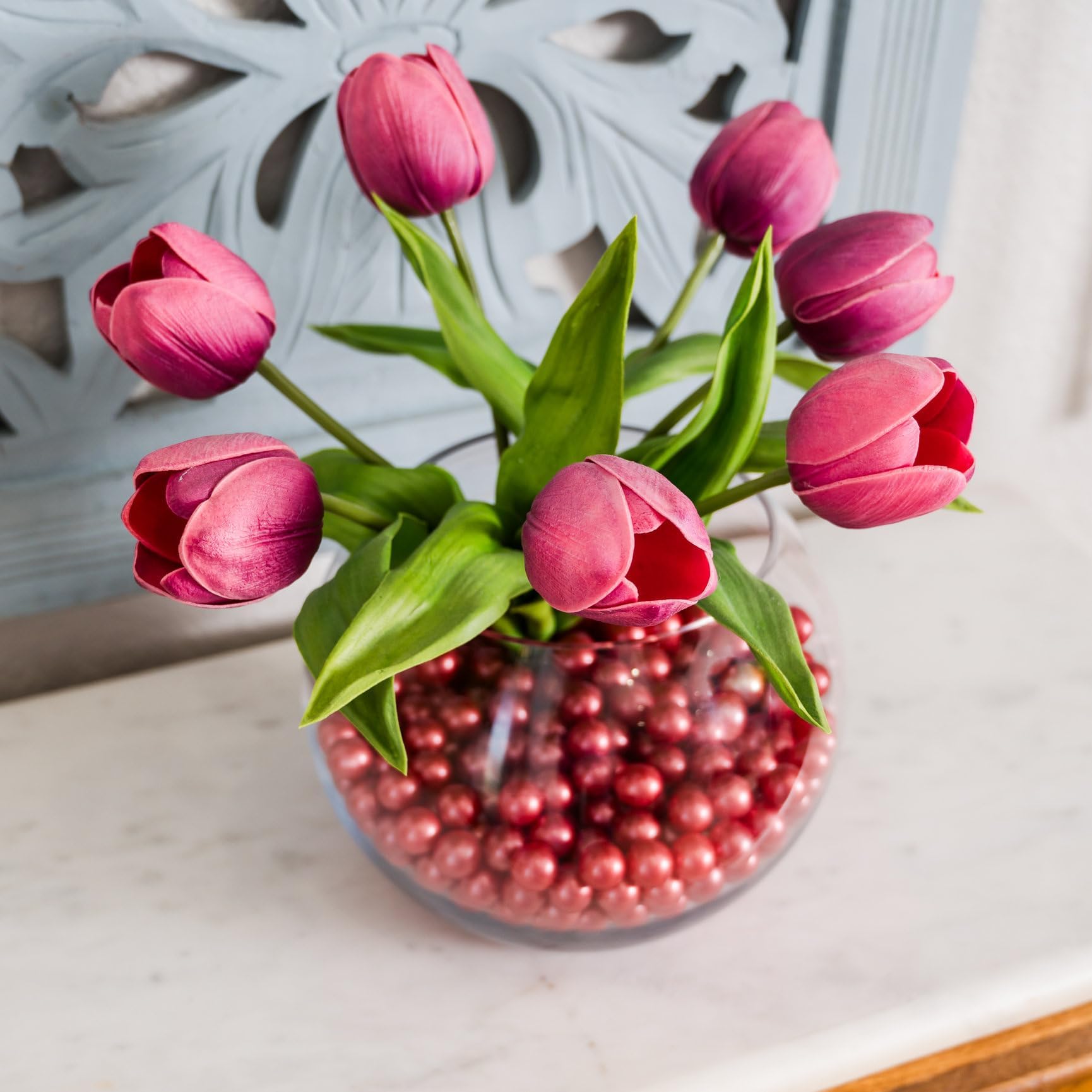 Galashield Marbles for Vases | Glass Marbles Bulk Vase Fillers | Glass Beads for Vases, Scarlet Red Round Marble 1lb, (Approx. 80 pcs)