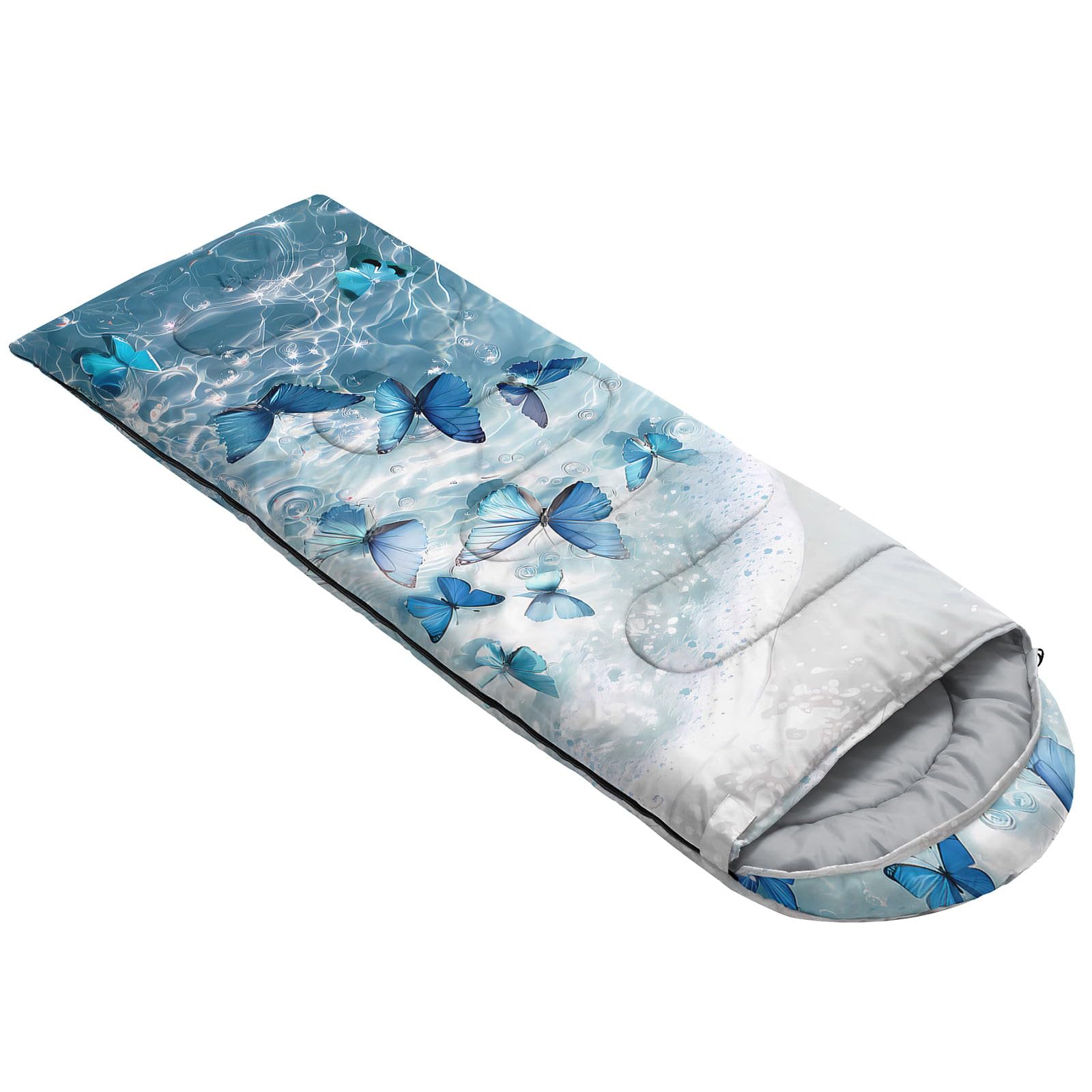 Smell Sunshine Kids Sleeping Bag for Boys Girls,3D Water Butterfly Print-Lightweight Warm Portable Outdoor Indoor-Waterproof Cold Weather Resistant Sleeping Bag for Camping Hiking(Butterfly)