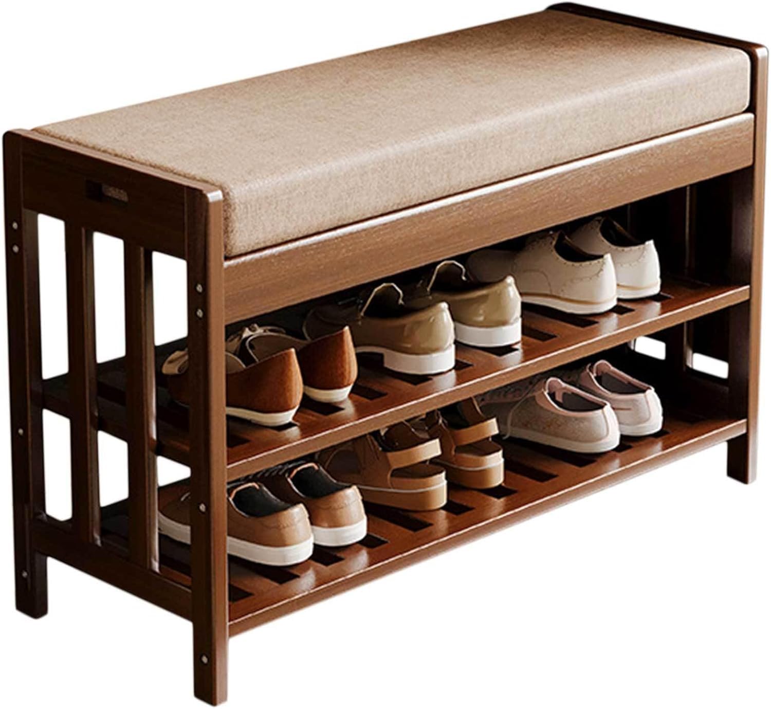 Banc à chaussures en bambou de 70 cm avec coussin confortable