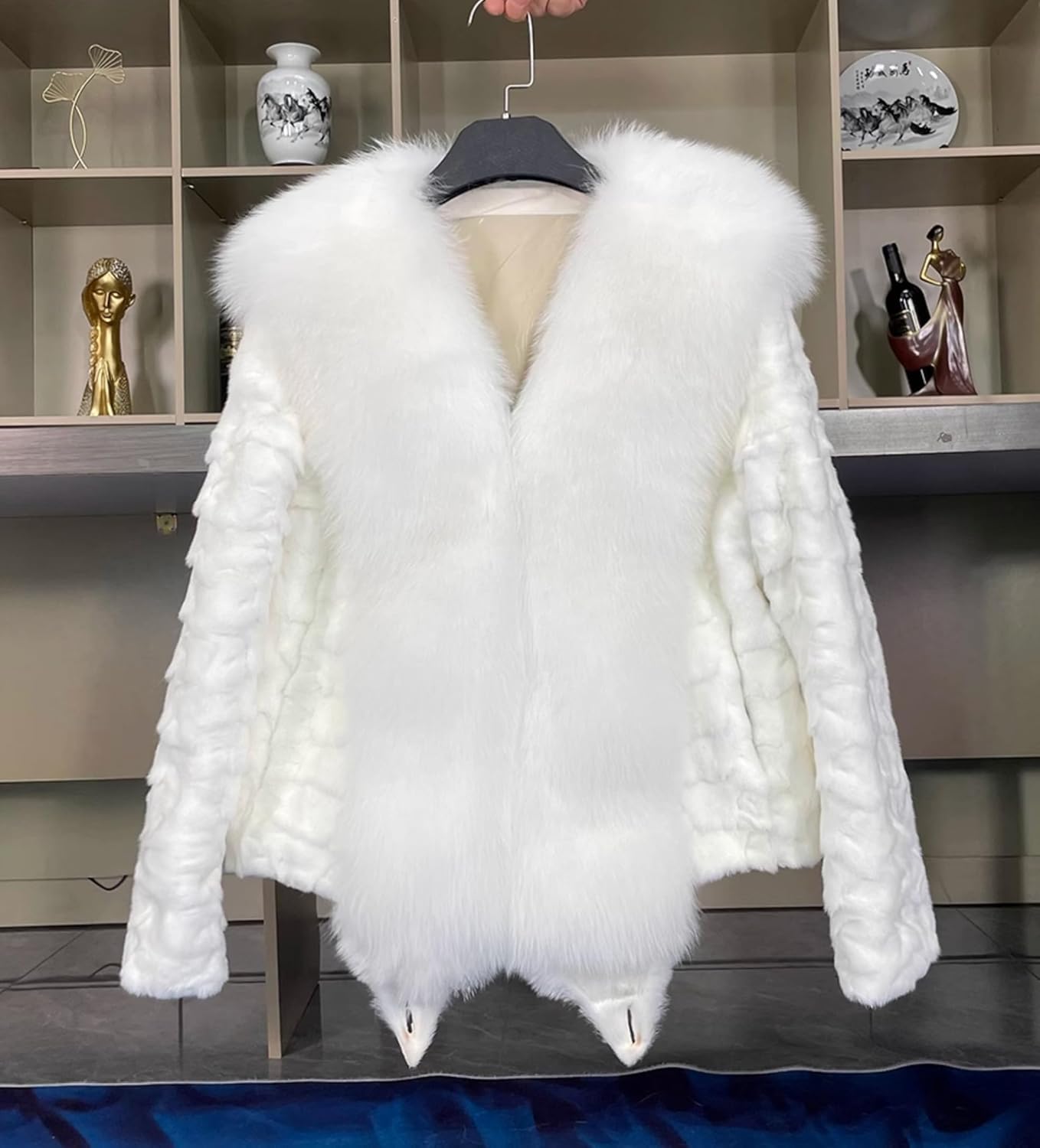 Women Real Fur Coat Natural Mink Fur Jacket Real Fox Furring Collar Winter Overcoat