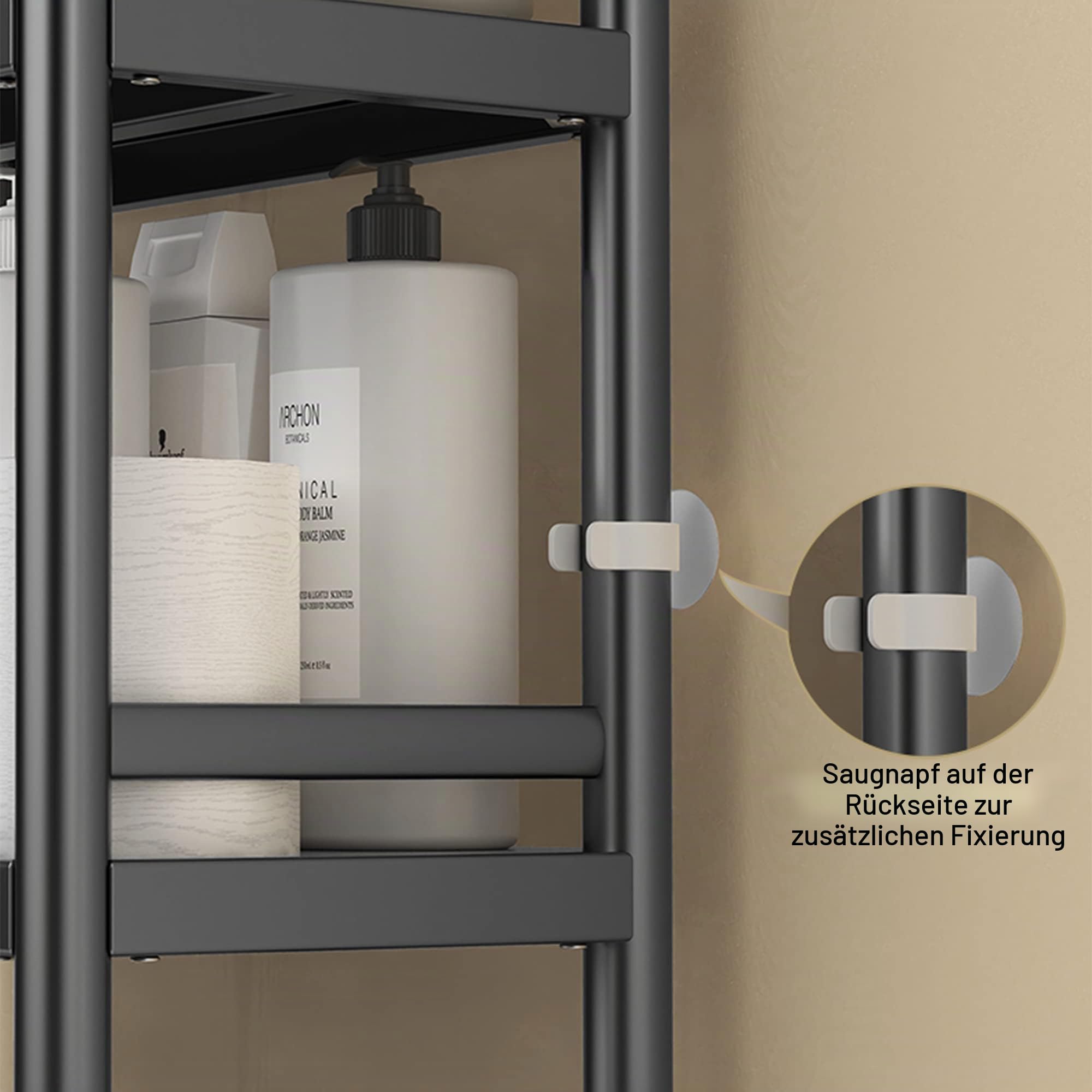 WPT Toilettenregal 3 Ebenen, Edelstahl WC Regal Über die Toilette 50cm breit, Freistehendes Waschmaschinenregal mit Haken, Hohe Beanspruchung Toiletten Regal, Platzsparend, Industrieller Stil, Schwarz