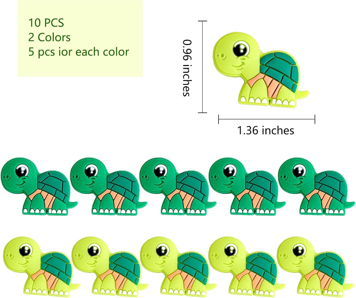 10 Piece Animal Silicone Beads - DIY Cute Bulk Beads for Handicrafts, Pen, Phone Straps, Bag Pendants (Turtle) - Image 2