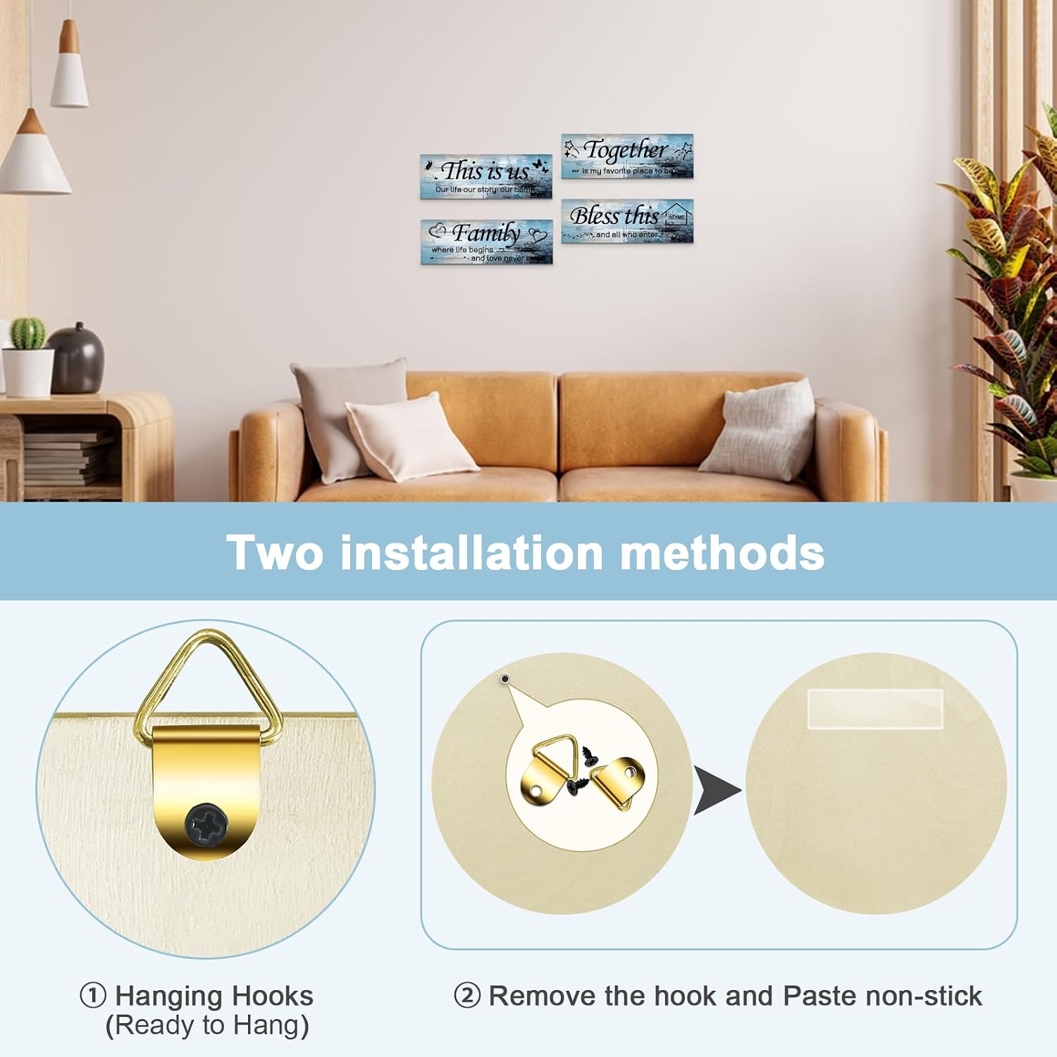 Lnond Wall Art for Living Room,Blue and Black 4 Pieces This Is Us Family Wall Decor for Bedroom Living Room,Rustic Wooden Rustic Home Decor,12 x 4 Inch image 3