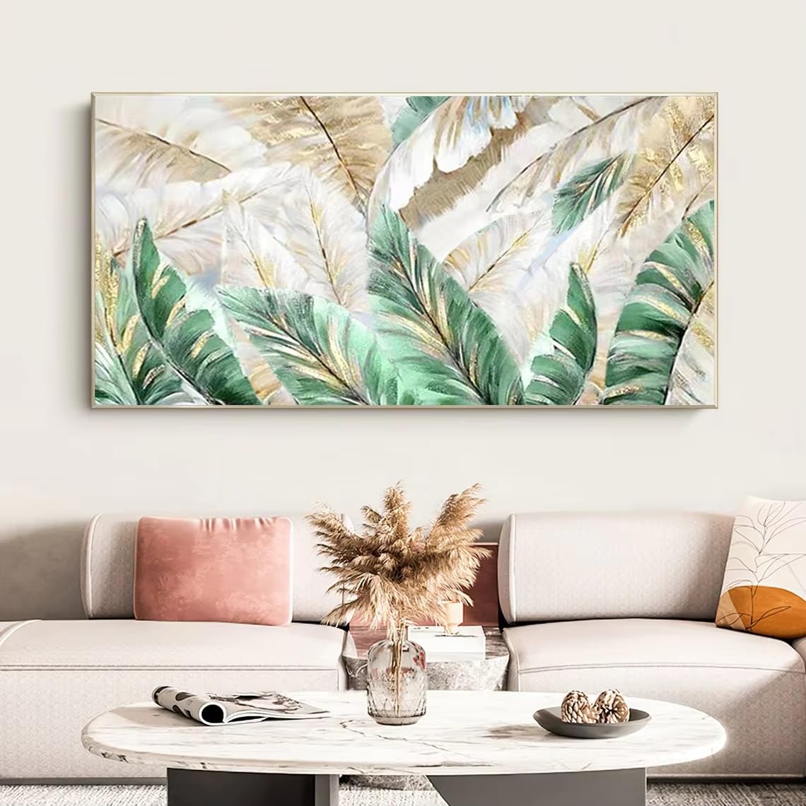 Cuadro decorativo de pared verde, pintura personalizada, decoración de primavera, obra de arte moderna (70 x 140 cm)