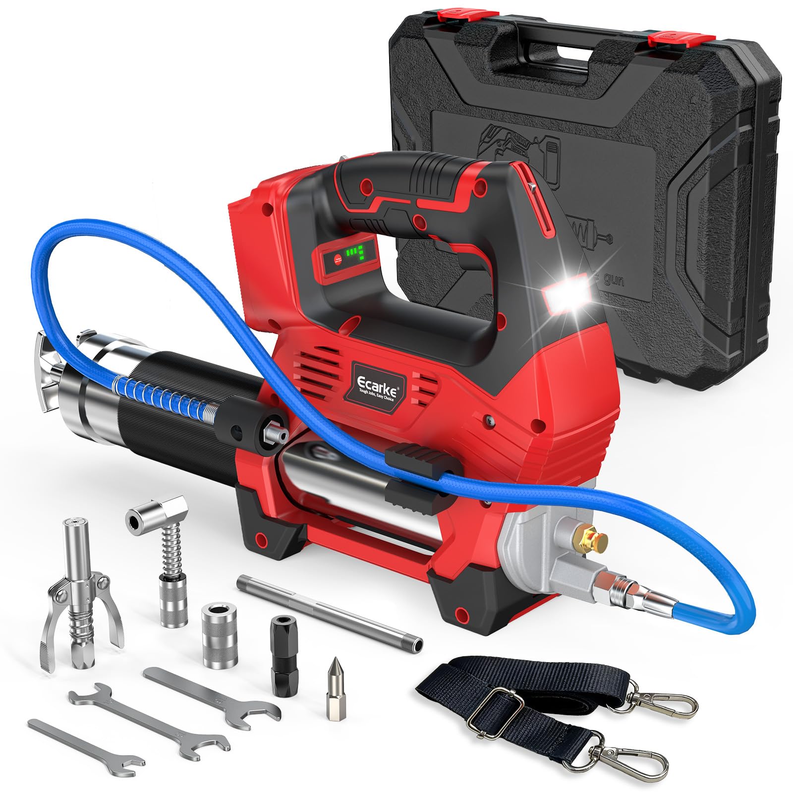 Ecarke Cordless Grease Gun Compatible with Milwaukee 18V Battery (Tool Only), 3‑Speed Adjustable Flow, 12,000 PSI Max, 39” Hose, Works with Bulk &amp; Cartridge Grease, for Farm/Truck/Construction