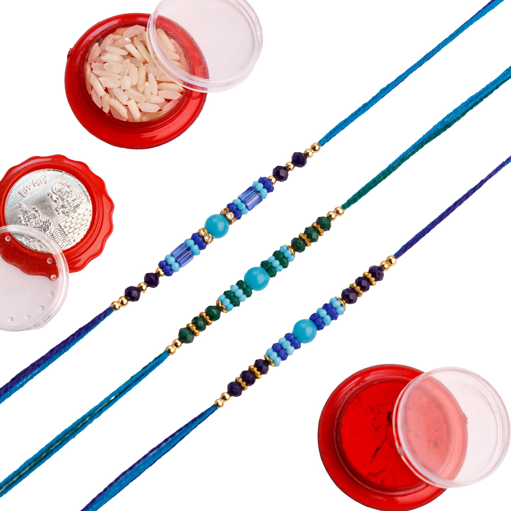 SHREEJI RAKHI Combo of 3 Rakhi for Brother and Bhabhi with Shree Yantra Pooja Coin & Roli Chawal, Fancy Designer Bhaiya Rakhi, Surprise Gift Included for Sister (Design - 1) (B0D91ZVSKQ) Amazon Price History, Amazon Price Tracker