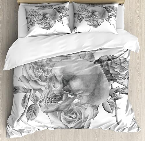 Miniatura 119 de Ambesonne Juego de funda de edredón de brújula, ilustración de mapa del mundo, marinero marítimo, equipo de vida monocromático, juego de ropa