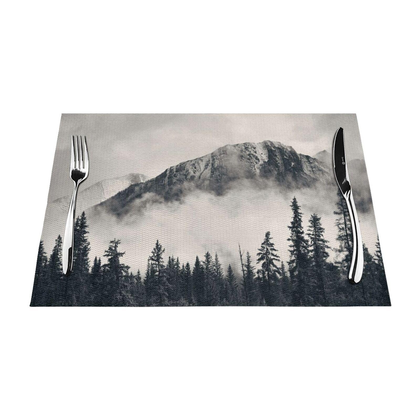 PVC Placemat Set of 1 PCS, 45x30 CM, Canadian Smokey Mountain Cliff Printed Non-Slip Heat Resistant Place Mats for Kitchen Dining Table Indoor Outdoor
