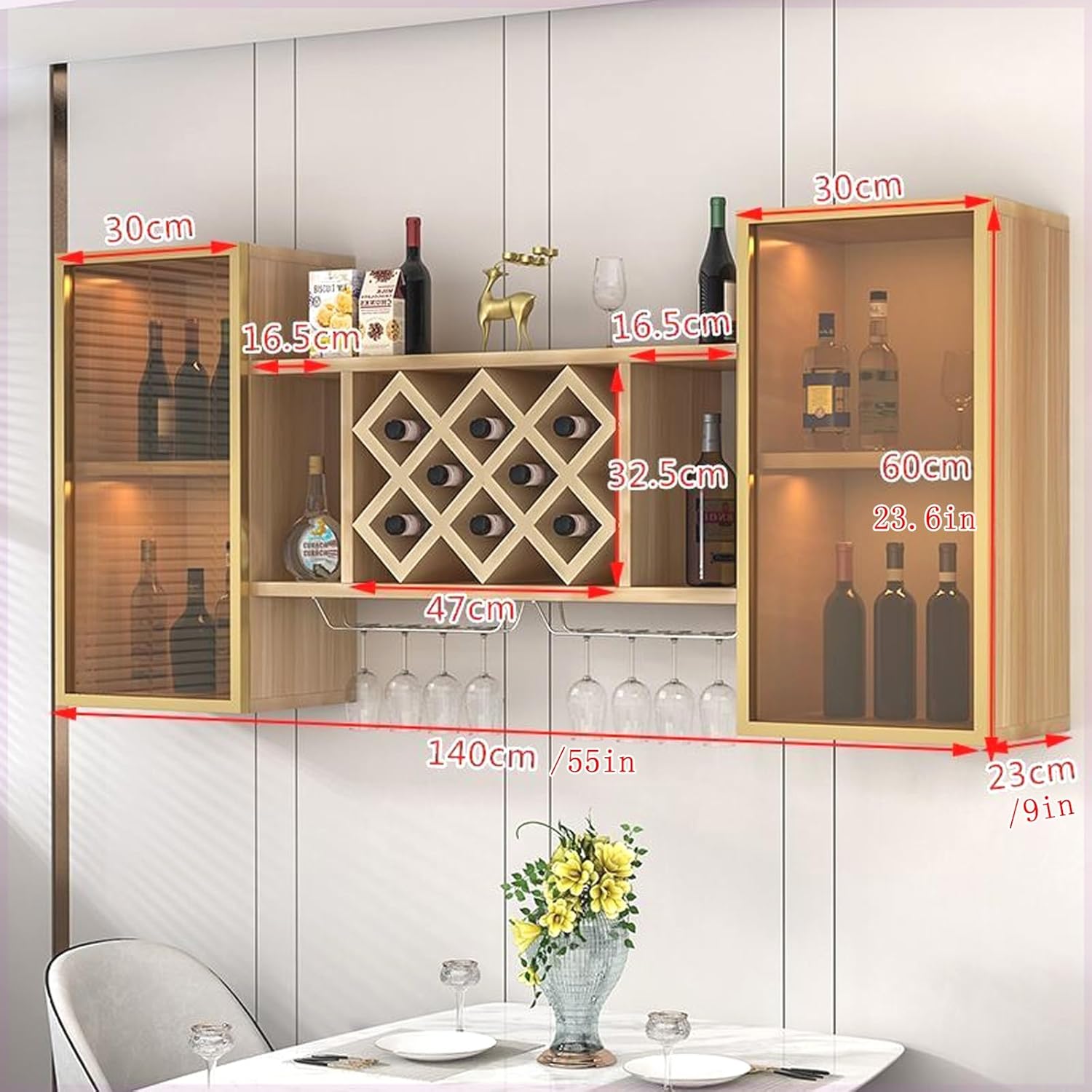 Mobile Storage Rack Freestanding Display Rack Tool Pegboard Garage,Floating Wine Glass Shelf Large Bar Display Cabinet for Liquor Wooden Wall Mounted Wine Rack for Home Bar Kitchen Living Ro