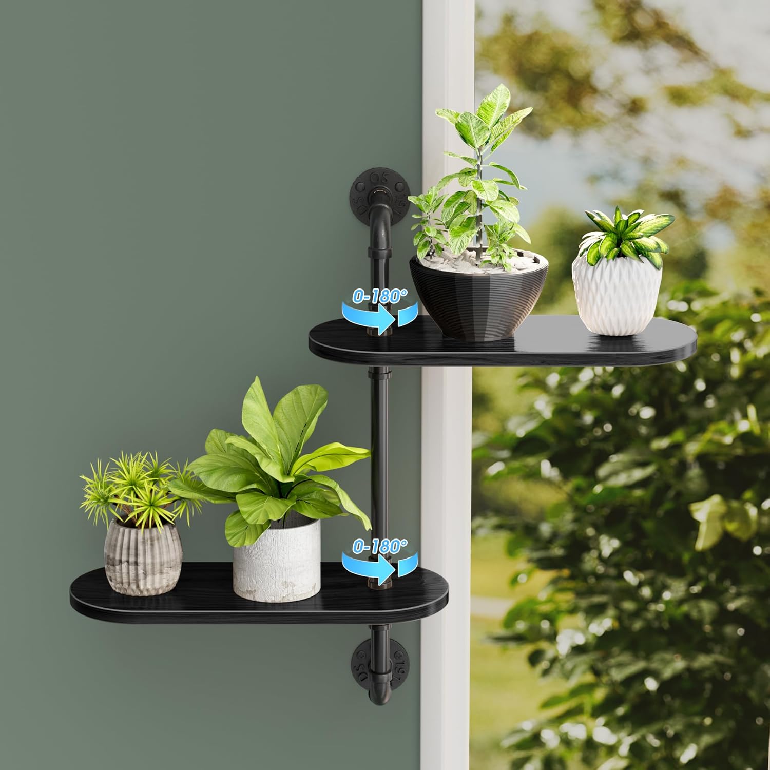 2-Tier Rotating Window Plant Shelf, Wooden Indoor Plant Stand for Optimal Light Exposure, 180° Rotating Wall Plant Holder, Plant Shelves for Multiple Plants , Enhance Home Decor ,Gift for Plant Lovers