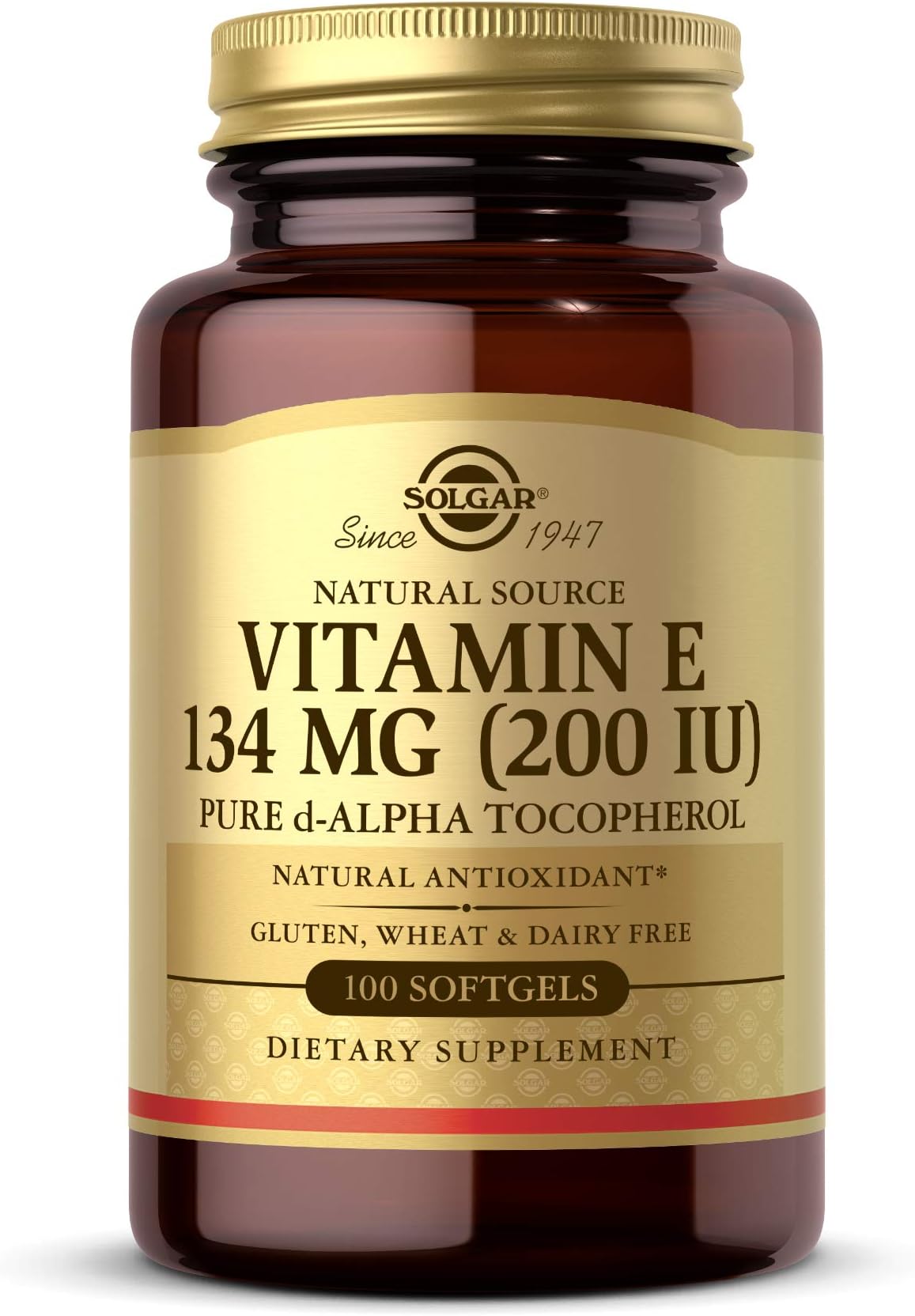 Vitamin E 200 IU Alpha, 100 Softgels - Antioxidant, Healthy Aging, Healthy Skin, Immune System Support - Natural Source Vitamin E - Gluten Free, Dairy Free - 100 Servings
